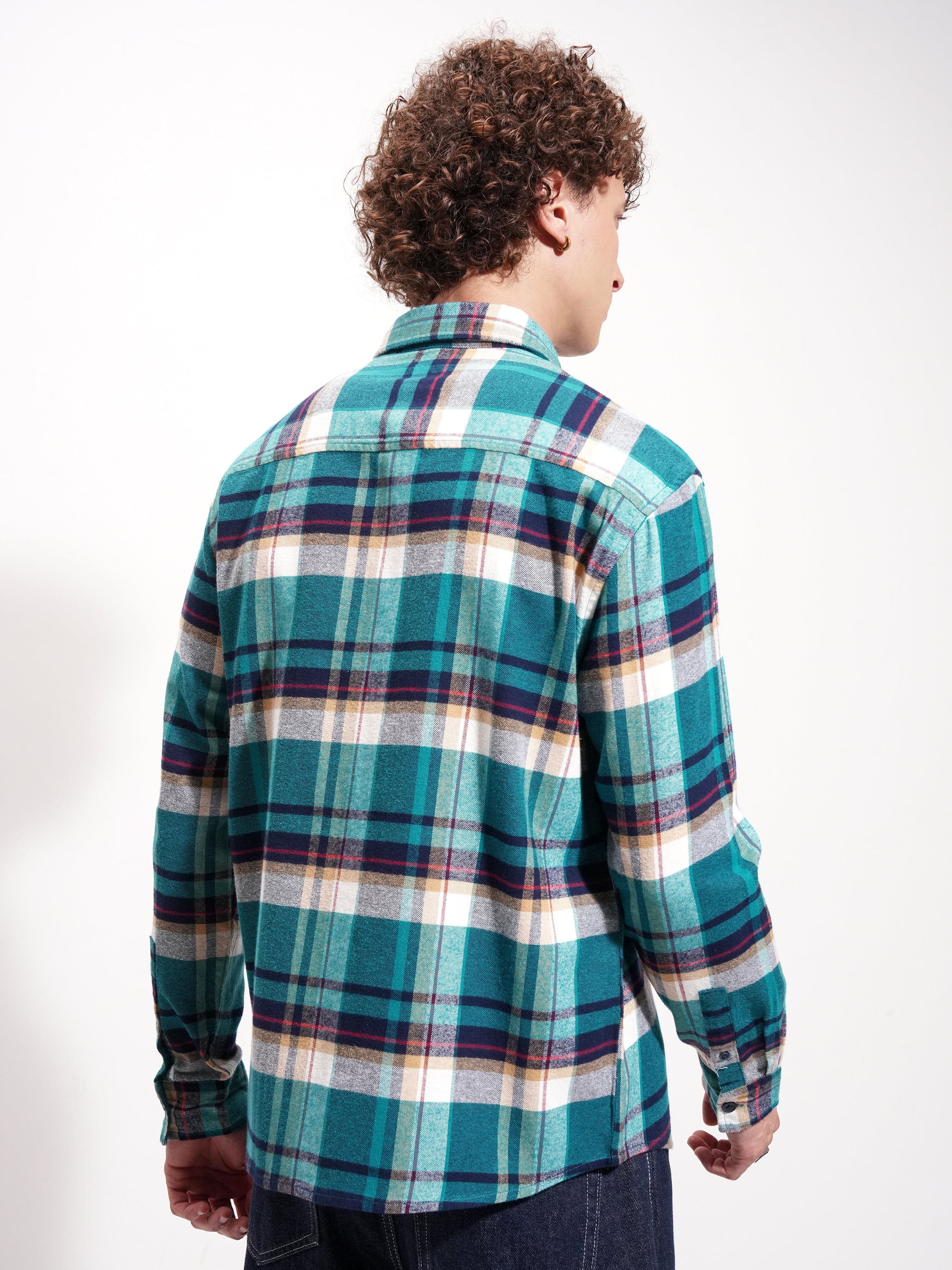 Highlander Men Blue Checked Relaxed Fit Casual Shirt - Blue - Image 3
