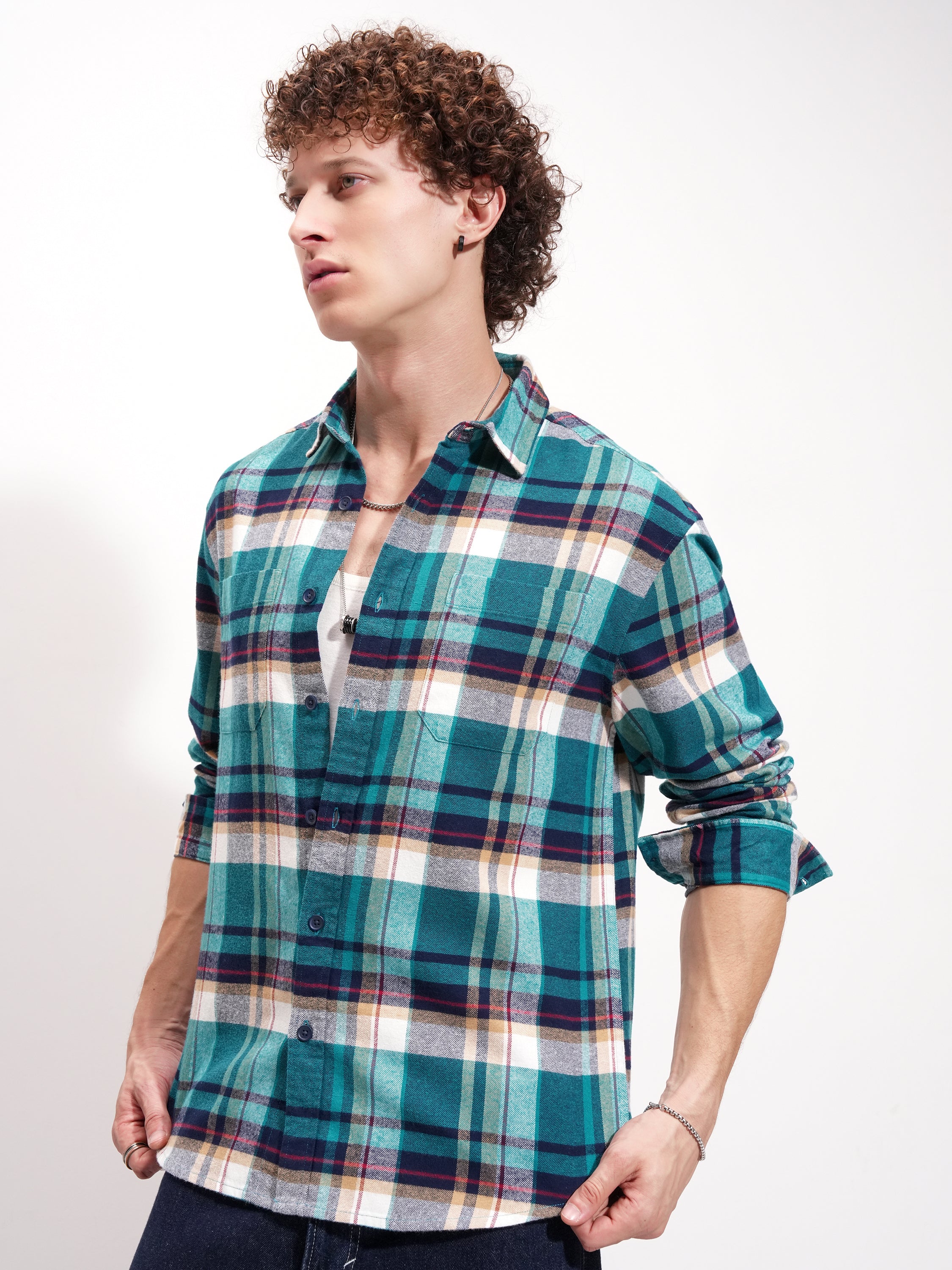Highlander Men Blue Checked Relaxed Fit Casual Shirt - Blue - Image 4