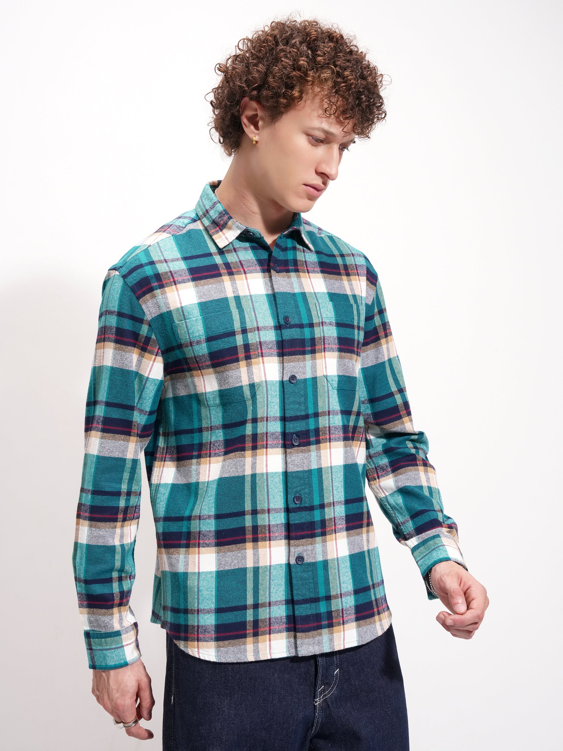 Highlander Men Blue Checked Relaxed Fit Casual Shirt - Blue - Image 6