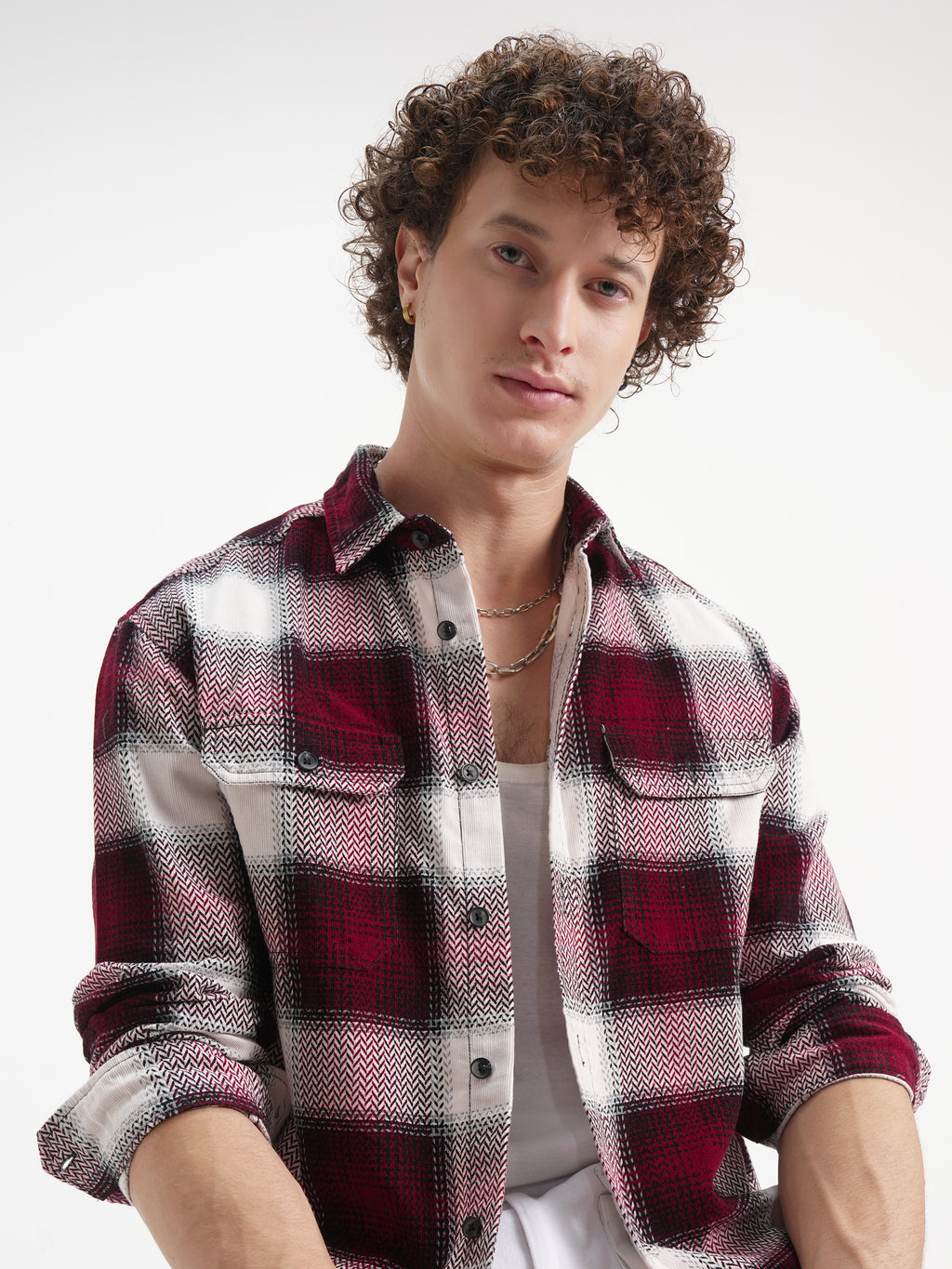 Highlander Men Cream Checked Relaxed Fit Casual Shirt - Cream - Image 1