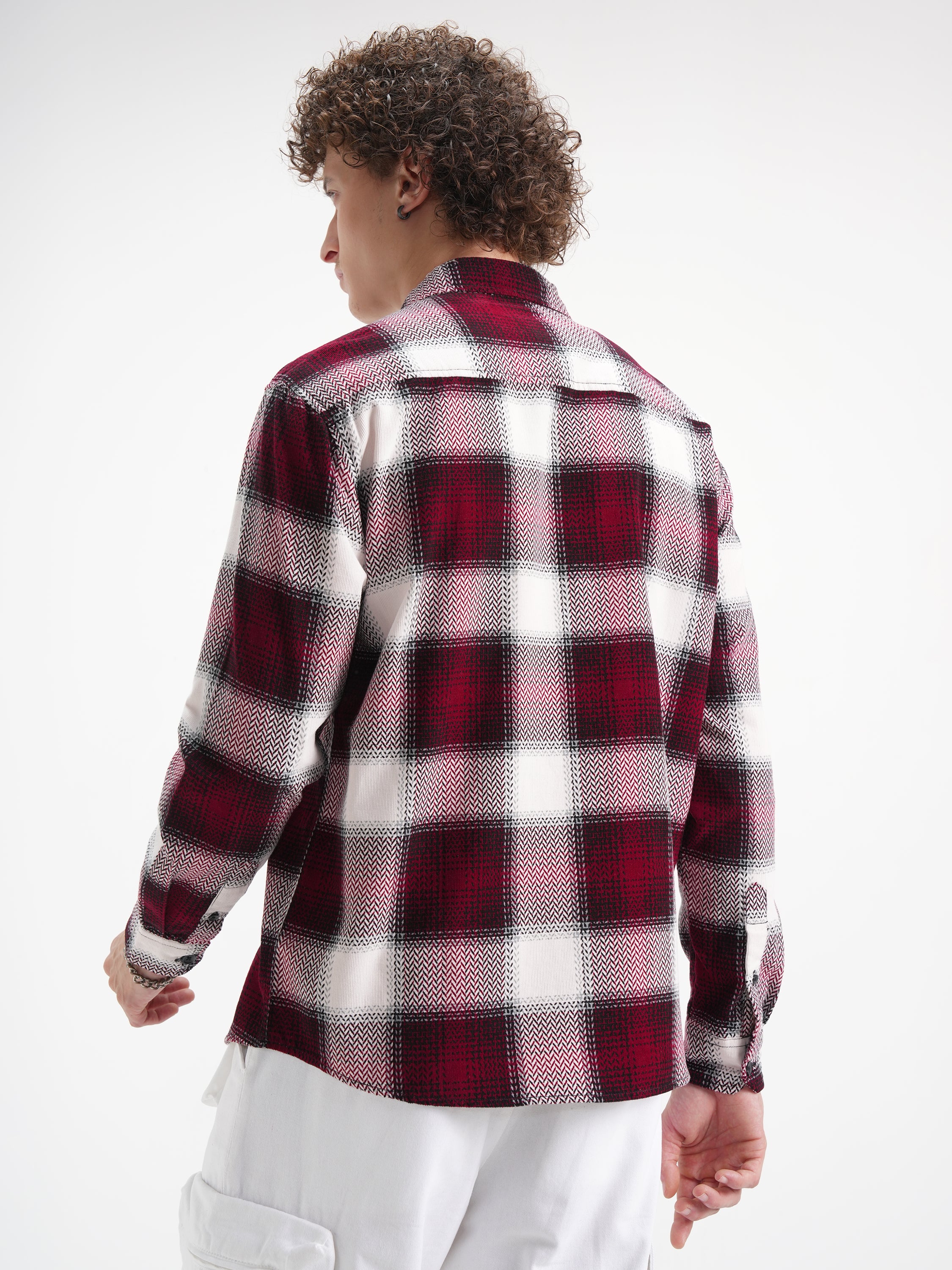 Highlander Men Cream Checked Relaxed Fit Casual Shirt - Cream - Image 3