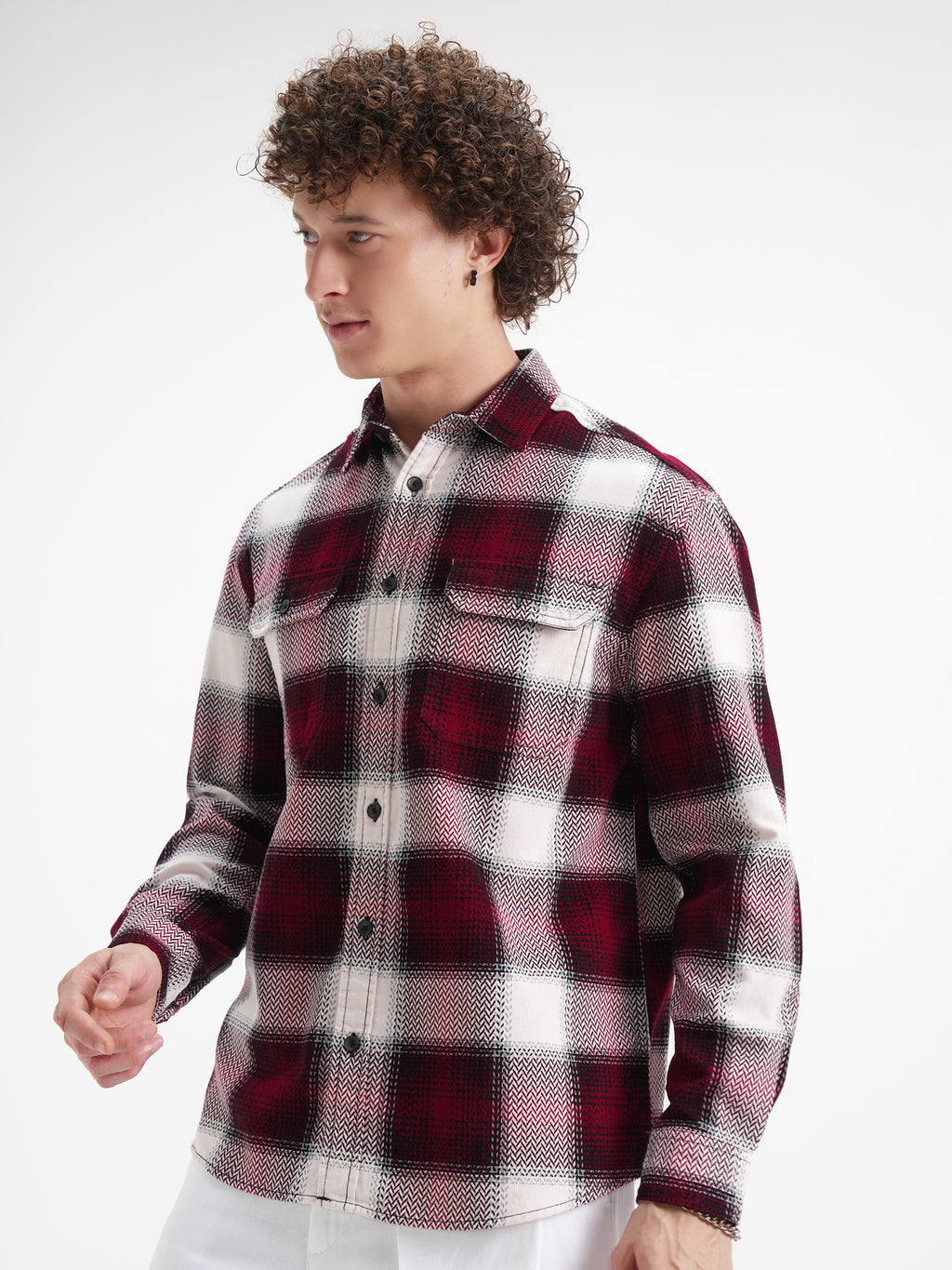 Highlander Men Cream Checked Relaxed Fit Casual Shirt - Cream - Image 4