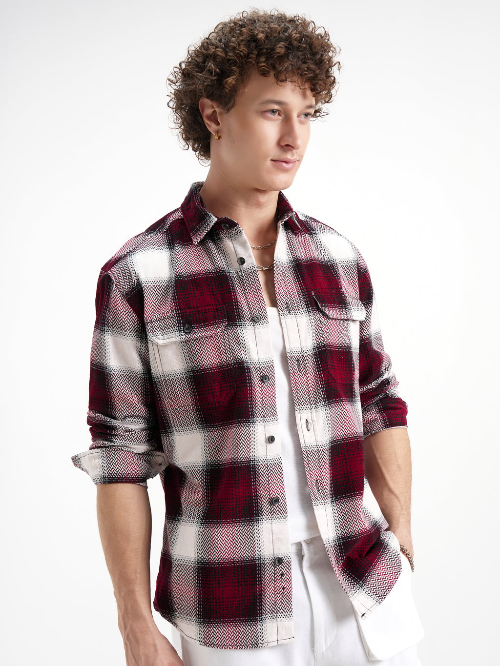 Highlander Men Cream Checked Relaxed Fit Casual Shirt - Cream - Image 6