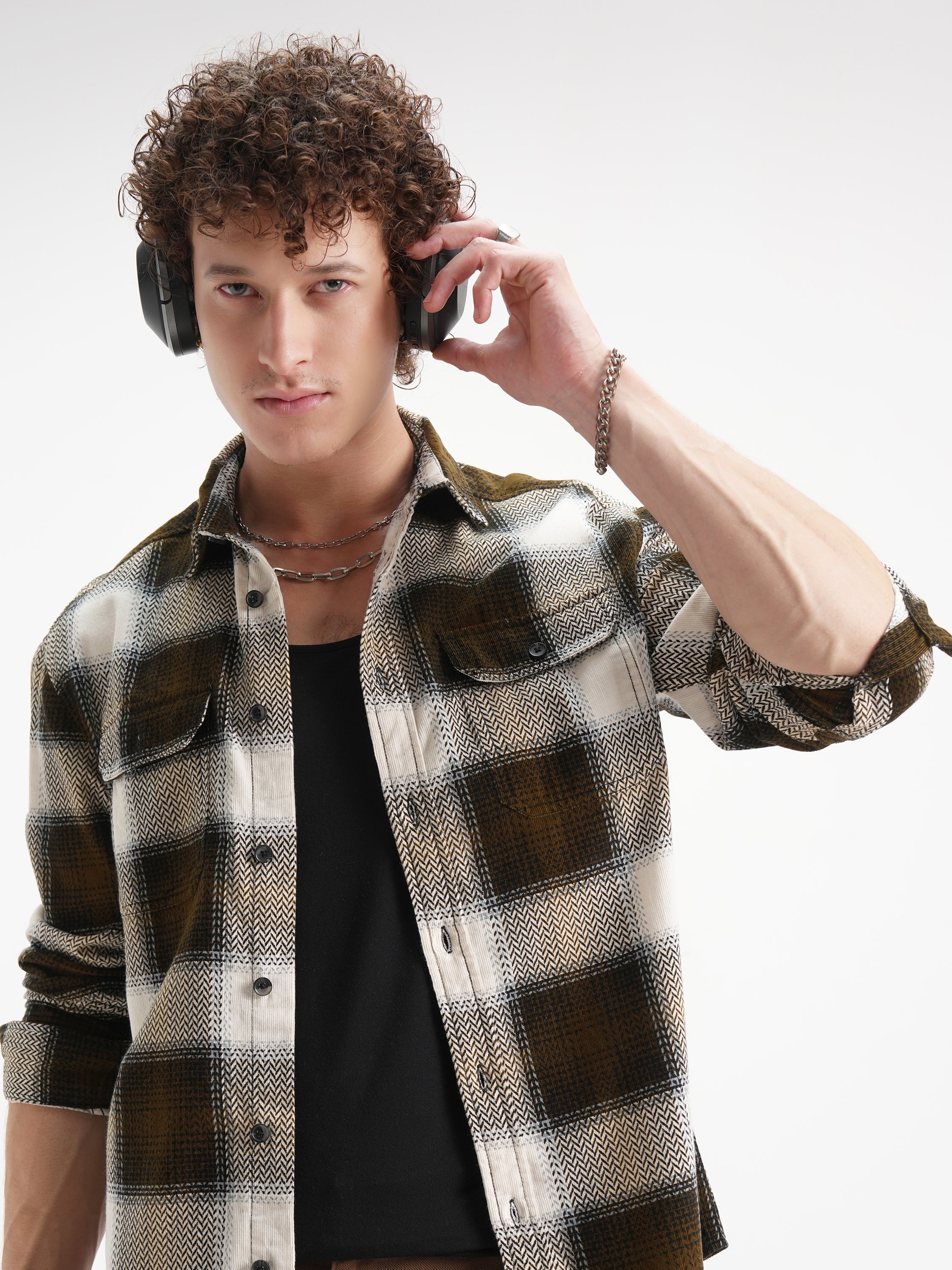 Highlander Men Cream Checked Relaxed Fit Casual Shirt - Cream - Image 1