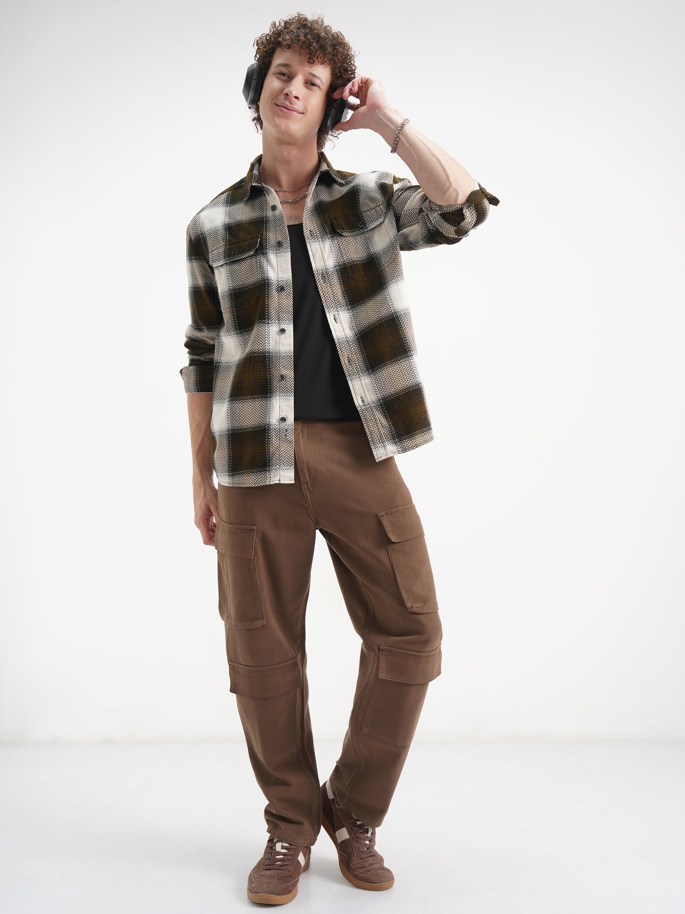 Highlander Men Cream Checked Relaxed Fit Casual Shirt - Cream - Image 2