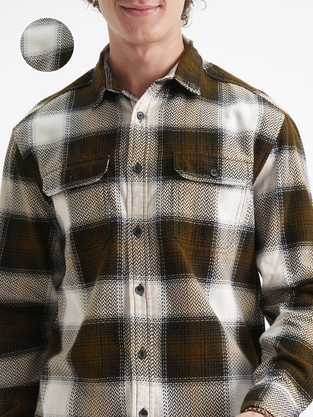 Highlander Men Cream Checked Relaxed Fit Casual Shirt - Cream - Image 5