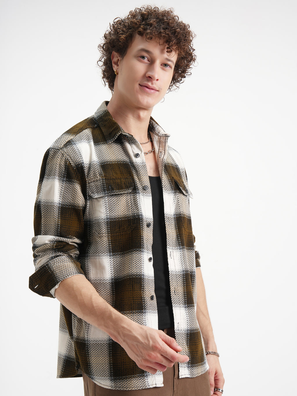 Highlander Men Cream Checked Relaxed Fit Casual Shirt - Cream - Image 6