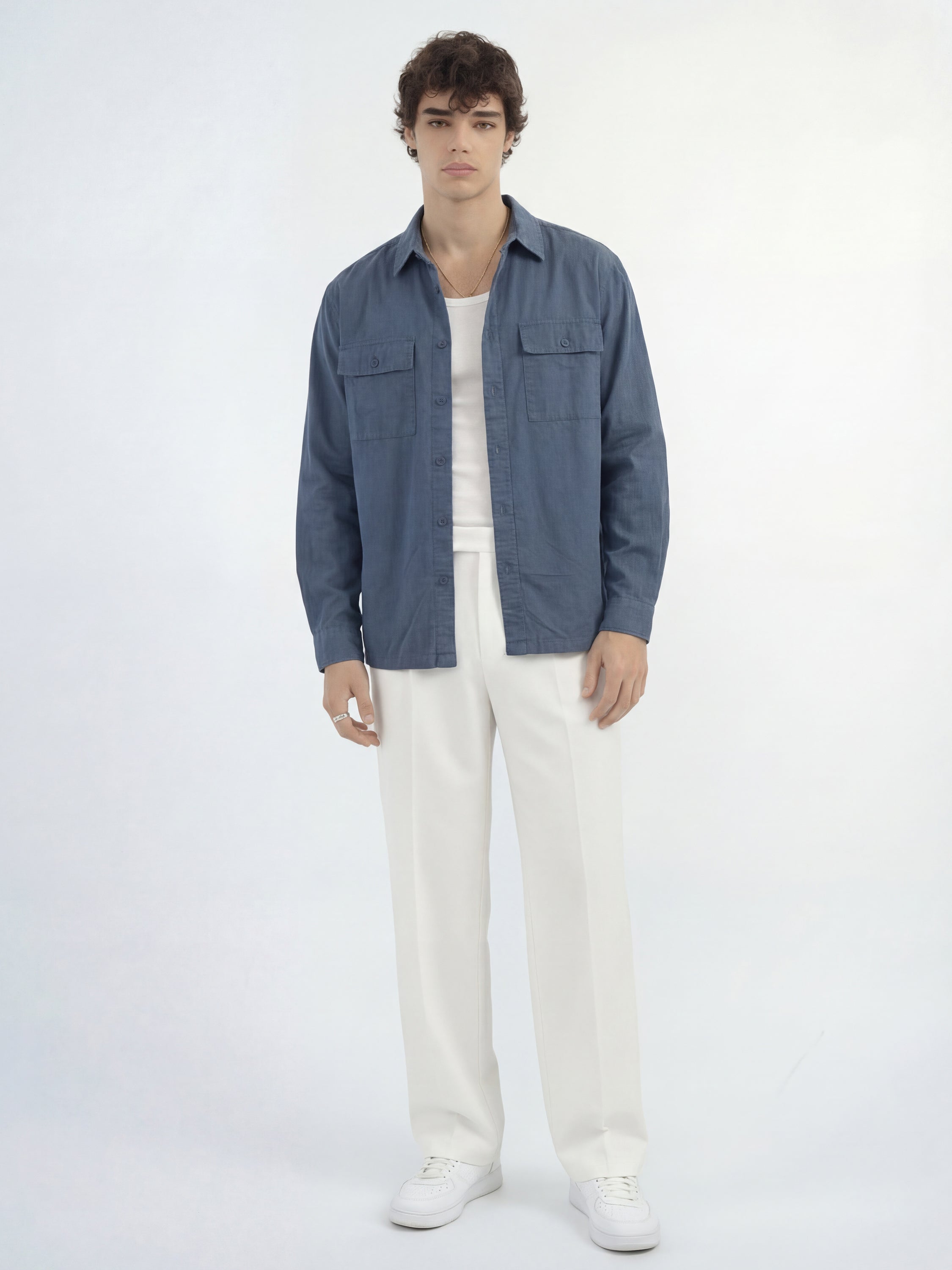 Highlander Men Blue Solid Relaxed Fit Casual Shirt - Blue - Image 2