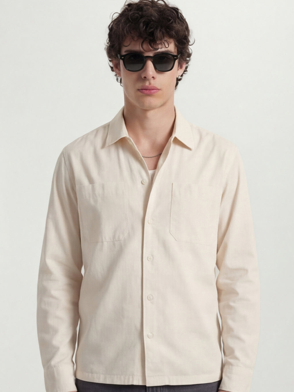 Highlander Men Cream Solid Oversized Fit Casual Shirt - Cream - Image 1