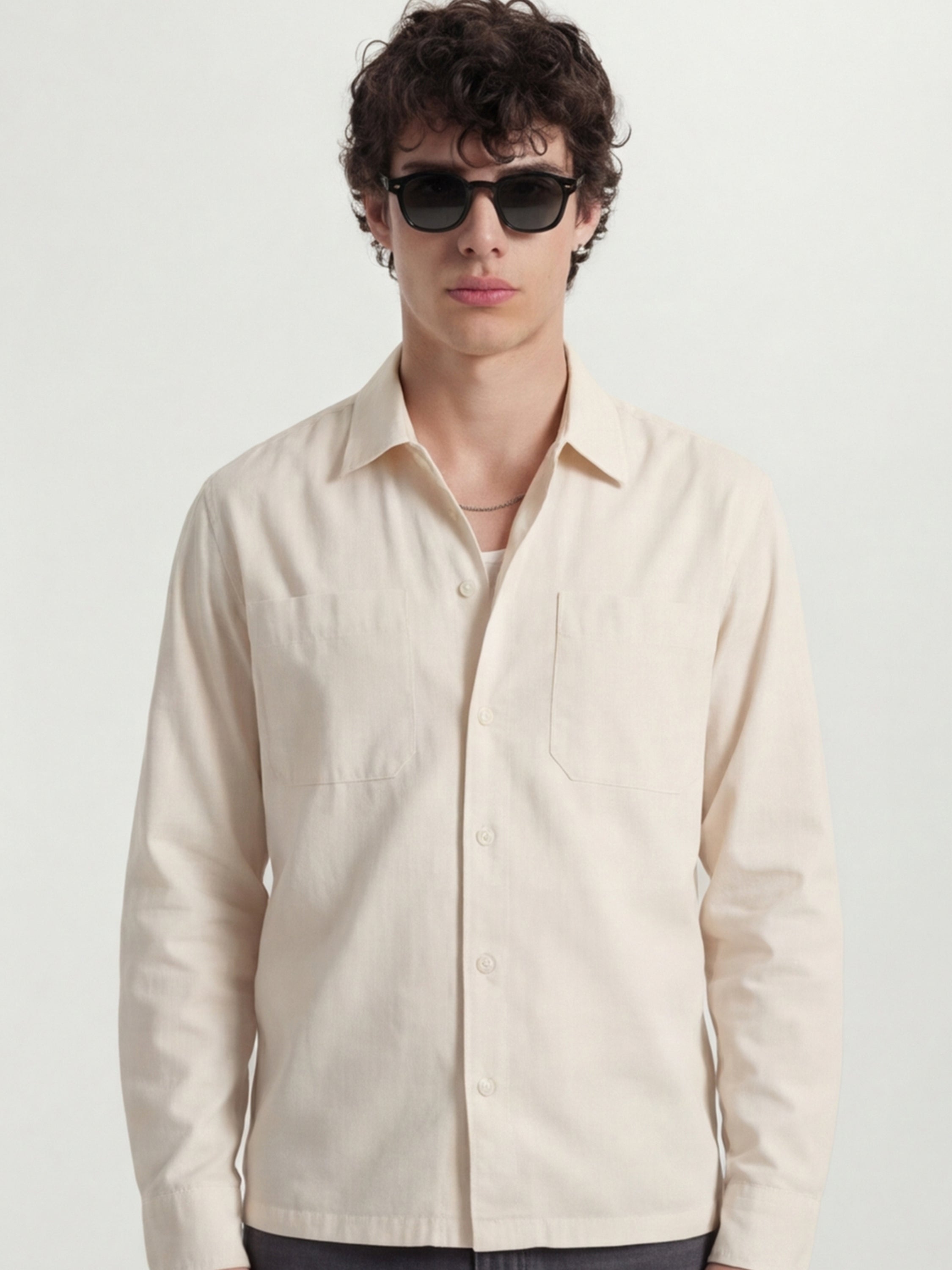 Highlander Men Cream Solid Oversized Fit Casual Shirt - Cream - Image 1