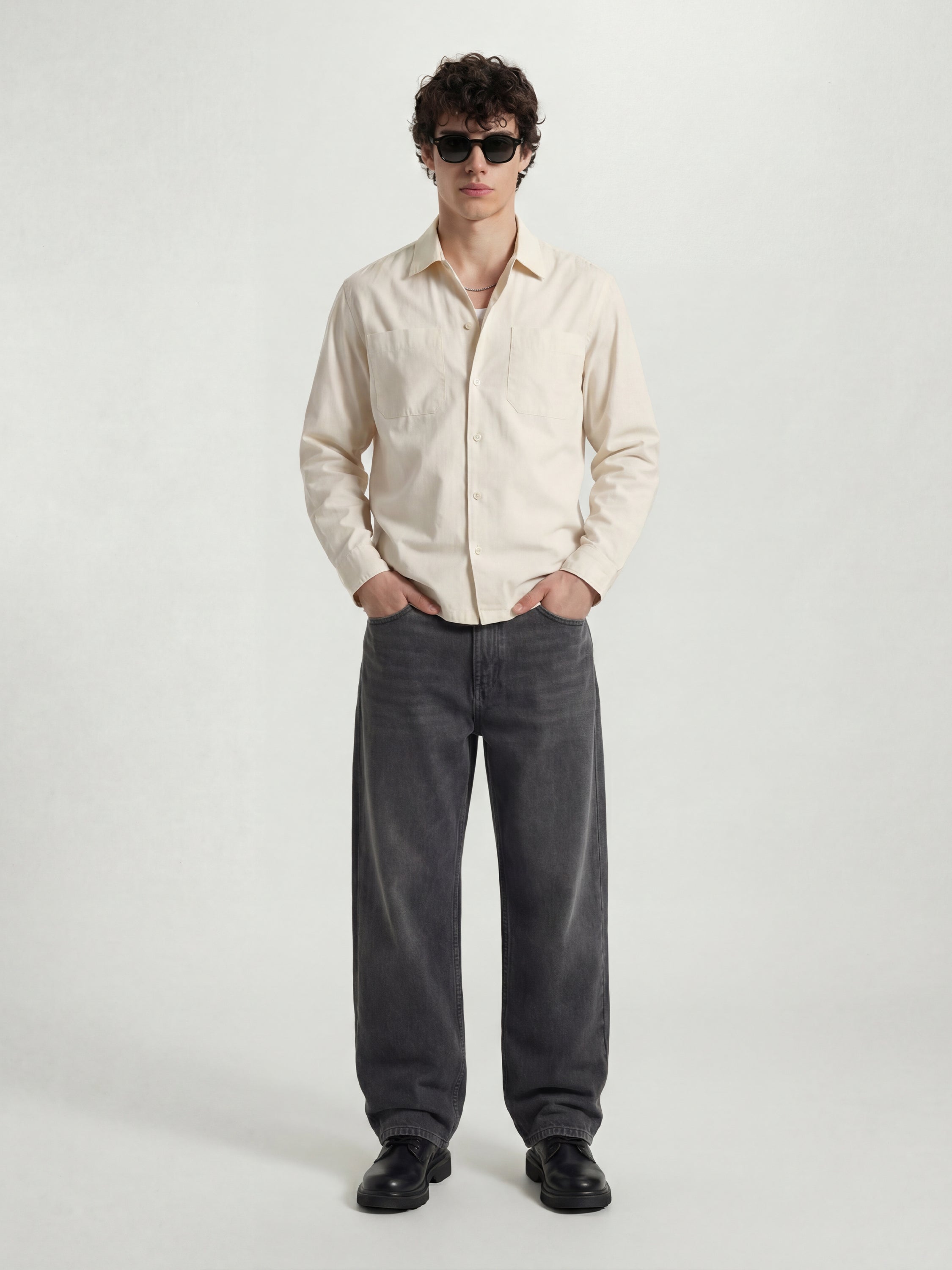 Highlander Men Cream Solid Oversized Fit Casual Shirt - Cream - Image 2