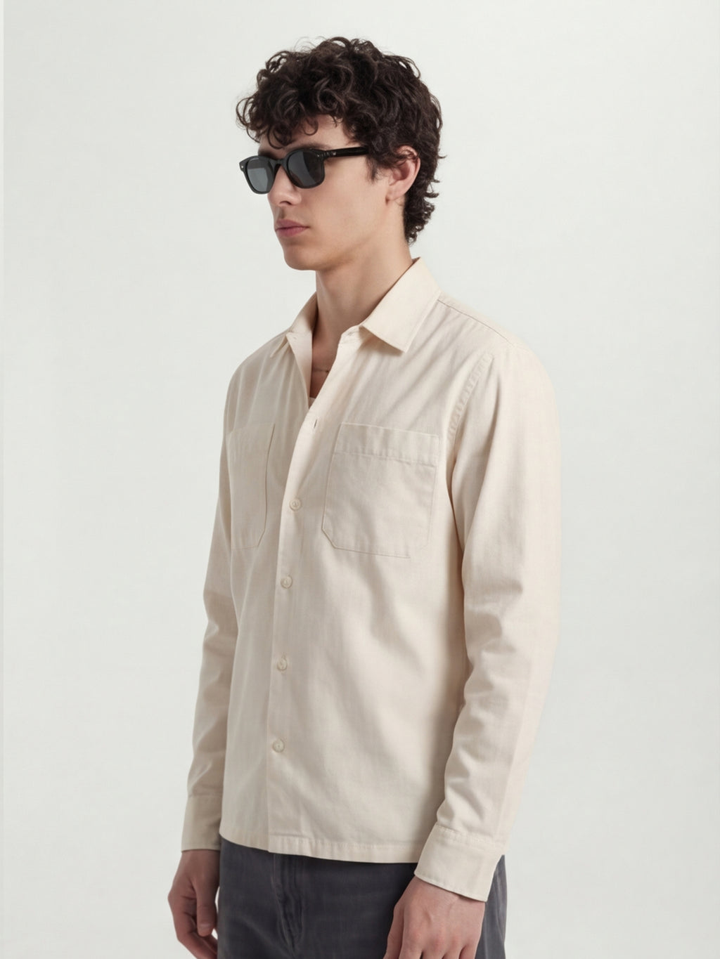 Highlander Men Cream Solid Oversized Fit Casual Shirt - Cream - Image 4