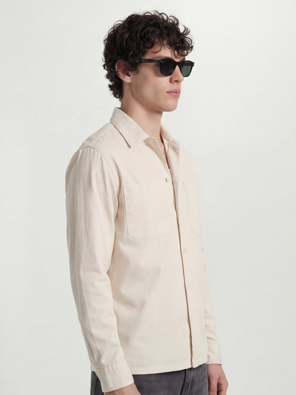 Highlander Men Cream Solid Oversized Fit Casual Shirt - Cream - Image 5