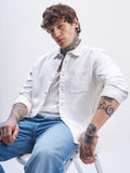 Highlander Men White Self Design Oversized Fit Casual Shirt - White - Image 1