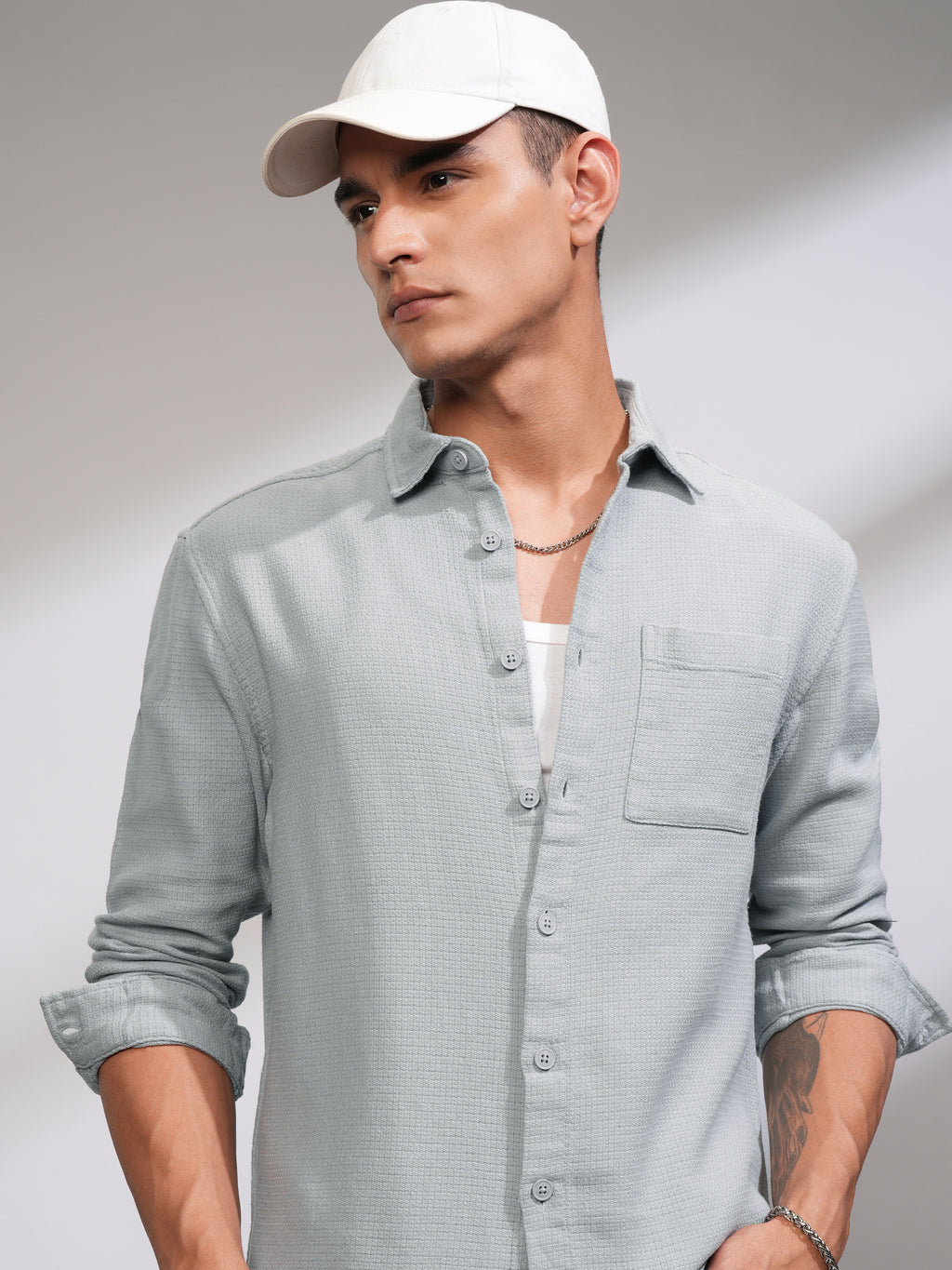 Highlander Men Grey Self Design Oversized Fit Casual Shirt - Grey - Image 1