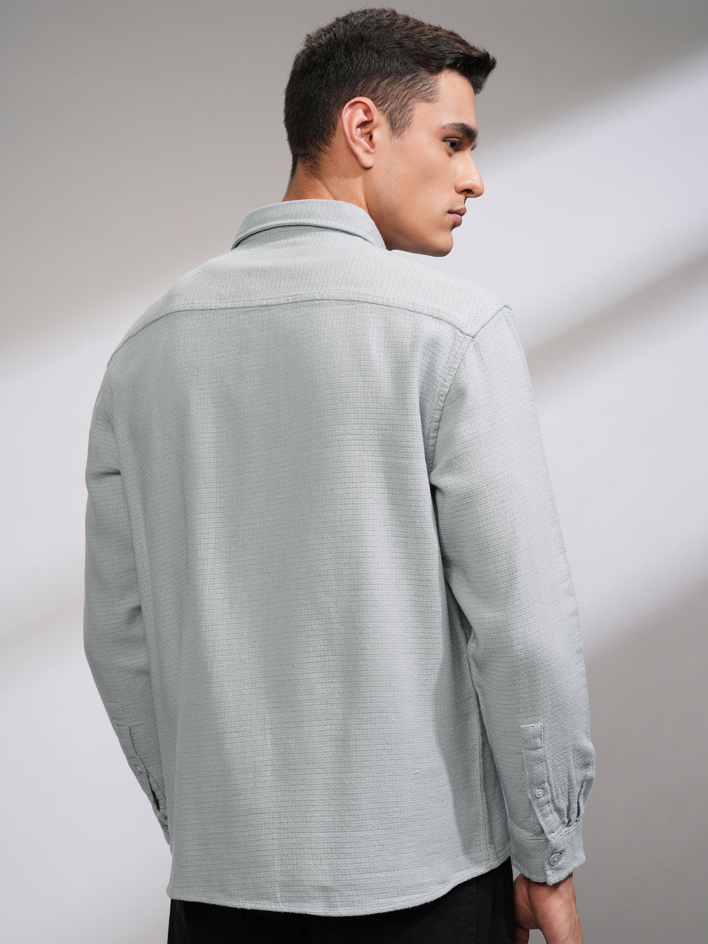 Highlander Men Grey Self Design Oversized Fit Casual Shirt - Grey - Image 3