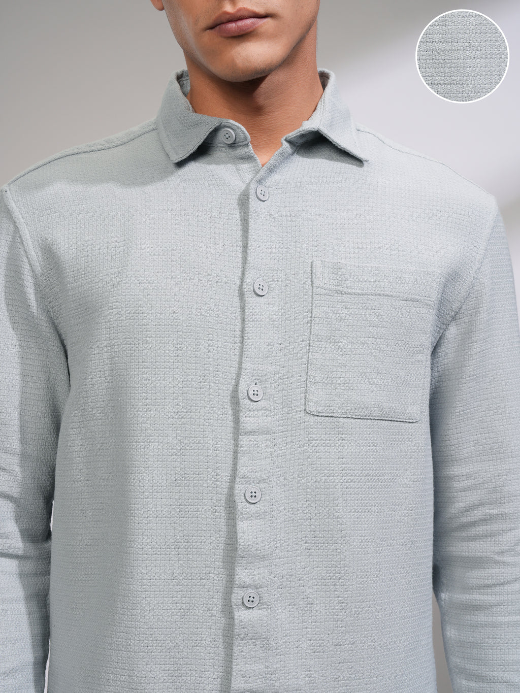 Highlander Men Grey Self Design Oversized Fit Casual Shirt - Grey - Image 5