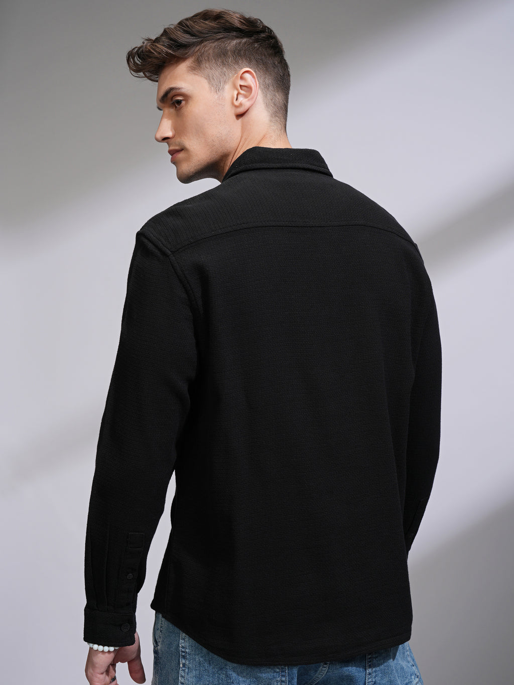Highlander Men Black Self Design Oversized Fit Casual Shirt - Black - Image 3