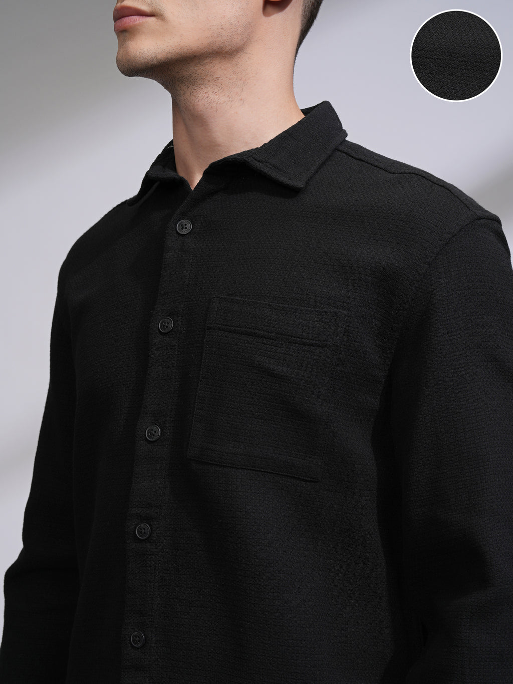 Highlander Men Black Self Design Oversized Fit Casual Shirt - Black - Image 5