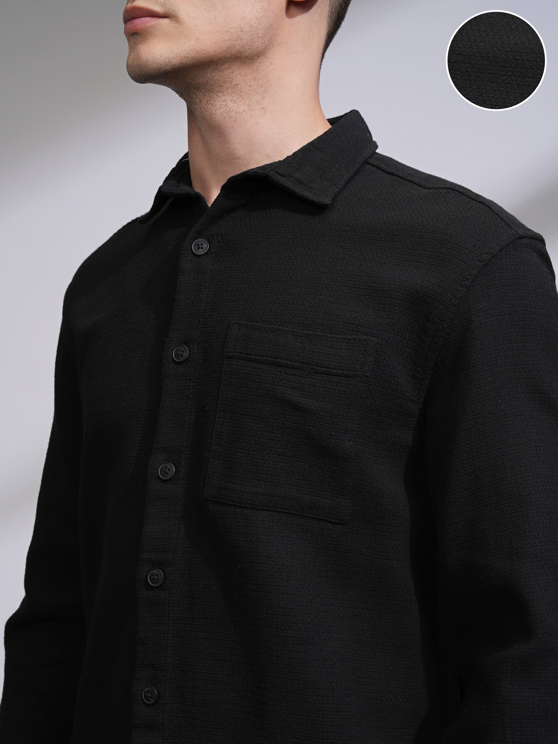 Highlander Men Black Self Design Oversized Fit Casual Shirt - Black - Image 5