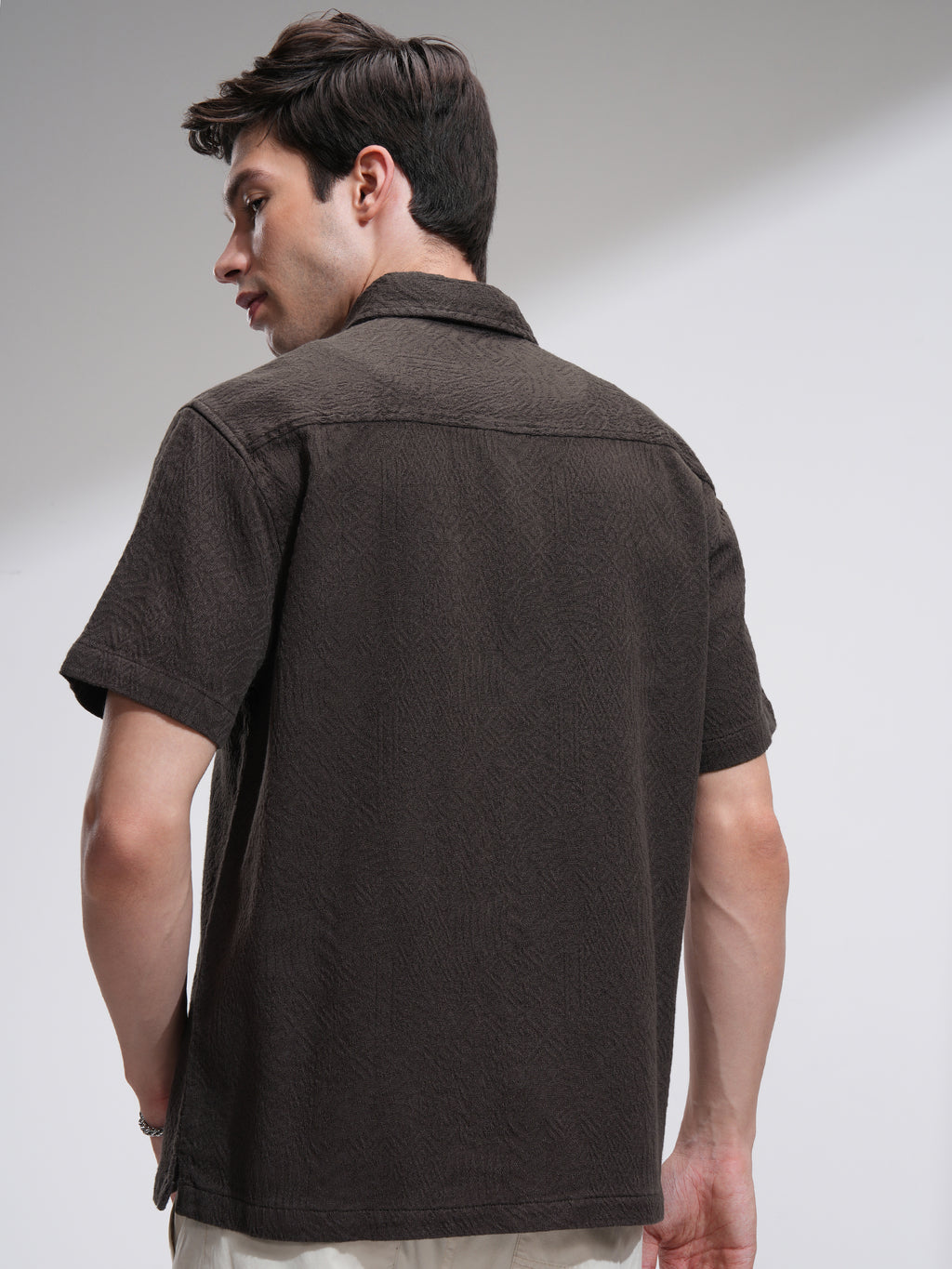 Highlander Men Brown Self Design Oversized Fit Casual Shirt - Brown - Image 3