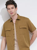 Highlander Men Mustard Self Design Oversized Fit Casual Shirt - Mustard - Image 1