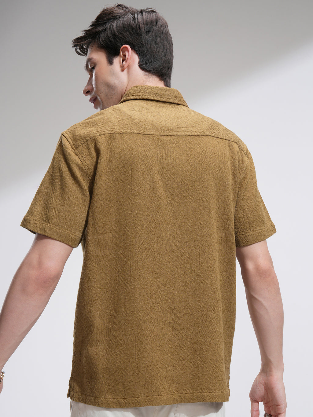 Highlander Men Mustard Self Design Oversized Fit Casual Shirt - Mustard - Image 3