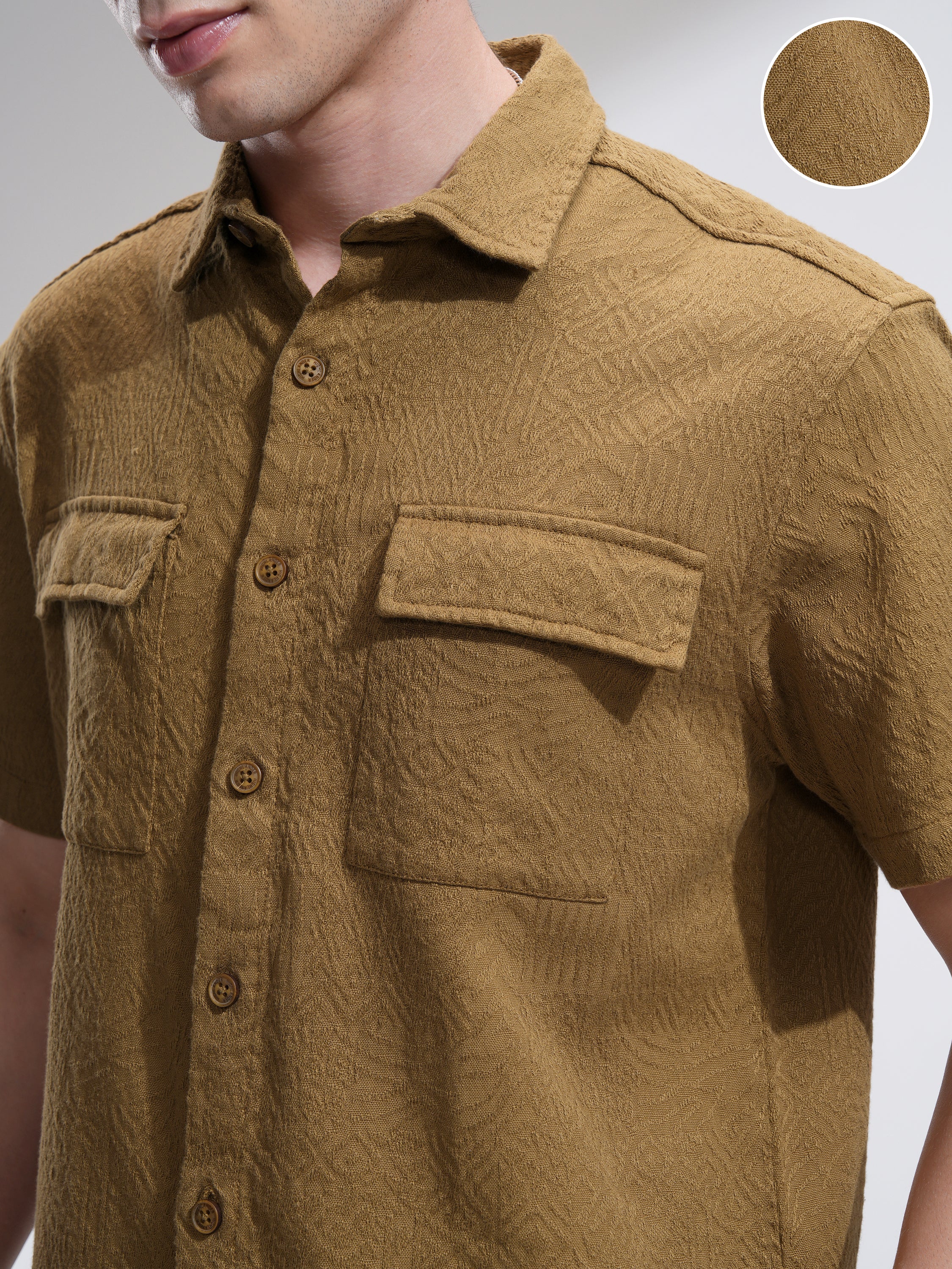 Highlander Men Mustard Self Design Oversized Fit Casual Shirt - Mustard - Image 5