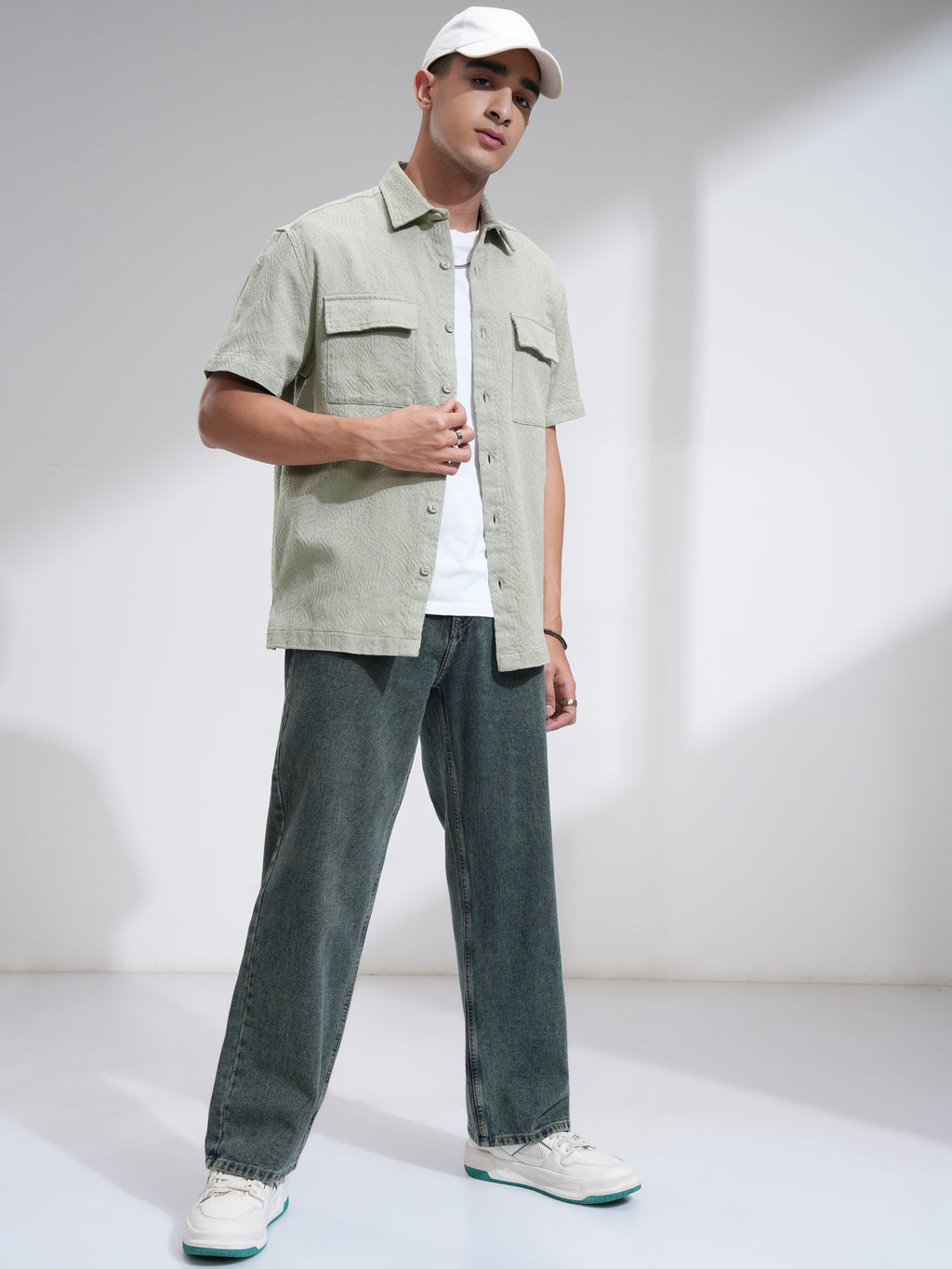 Highlander Men Green Self Design Oversized Fit Casual Shirt - Green - Image 2