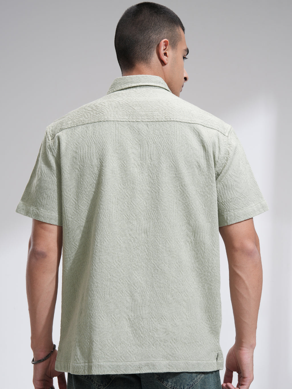 Highlander Men Green Self Design Oversized Fit Casual Shirt - Green - Image 3