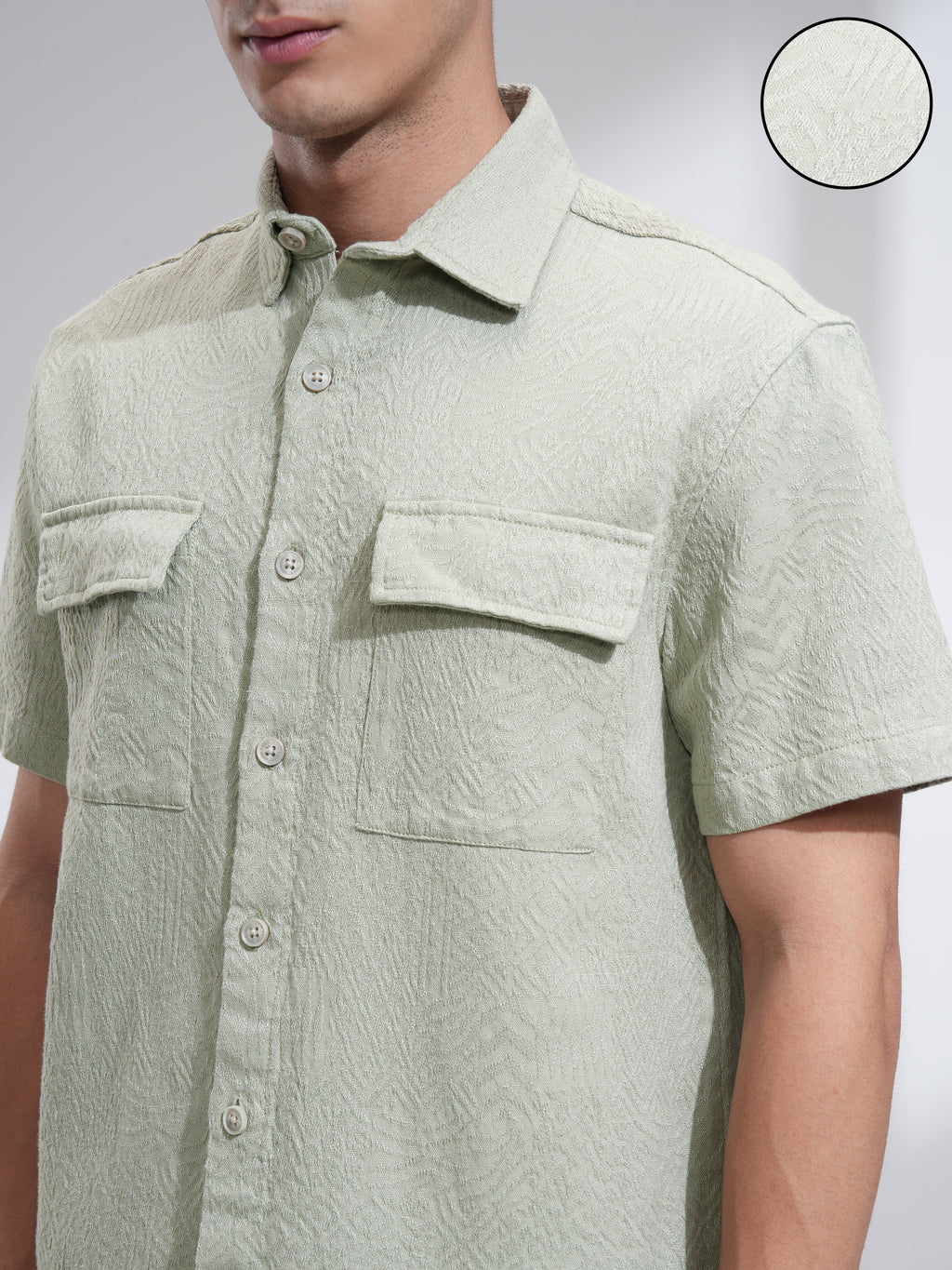 Highlander Men Green Self Design Oversized Fit Casual Shirt - Green - Image 5
