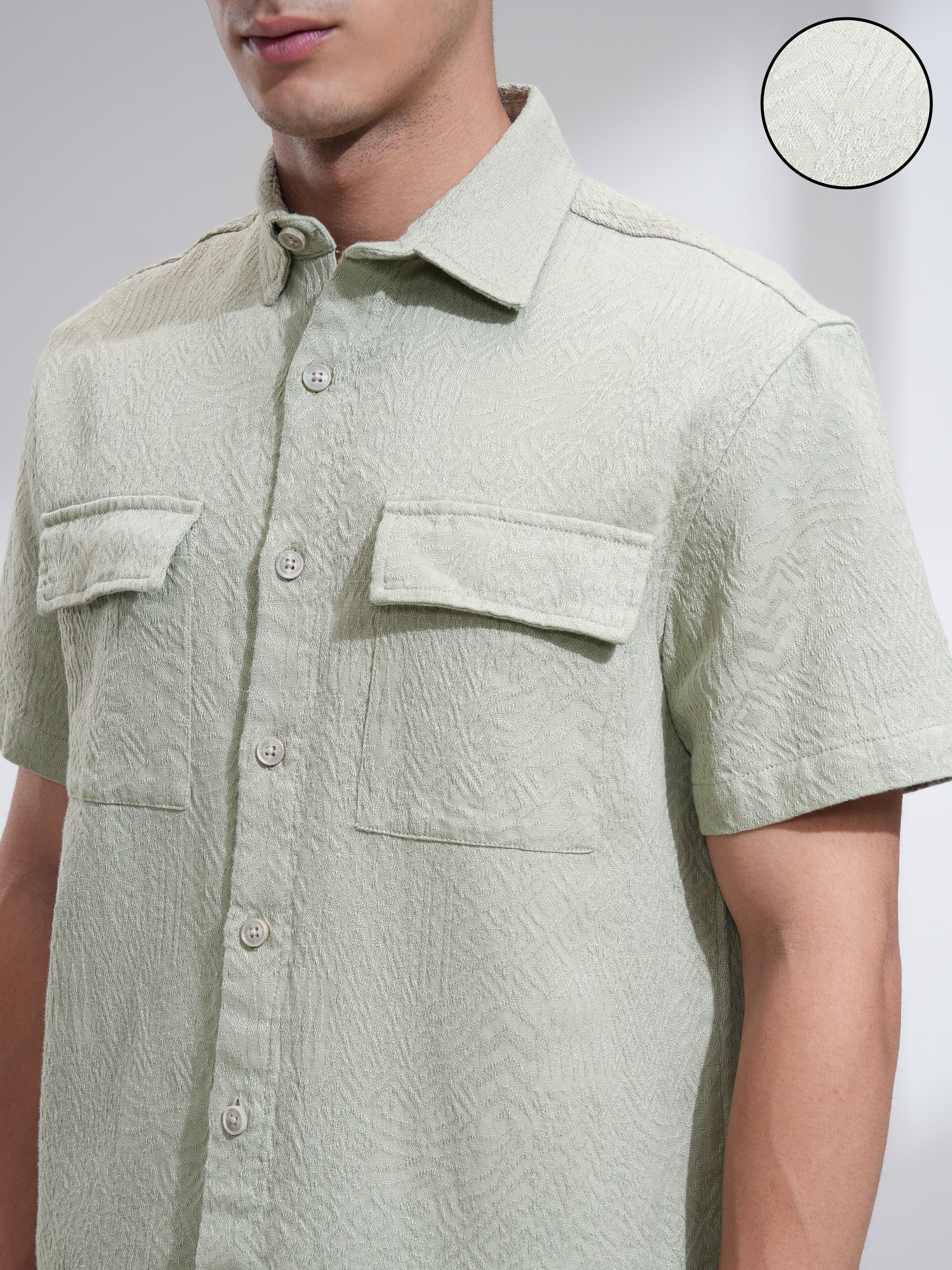 Highlander Men Green Self Design Oversized Fit Casual Shirt - Green - Image 5