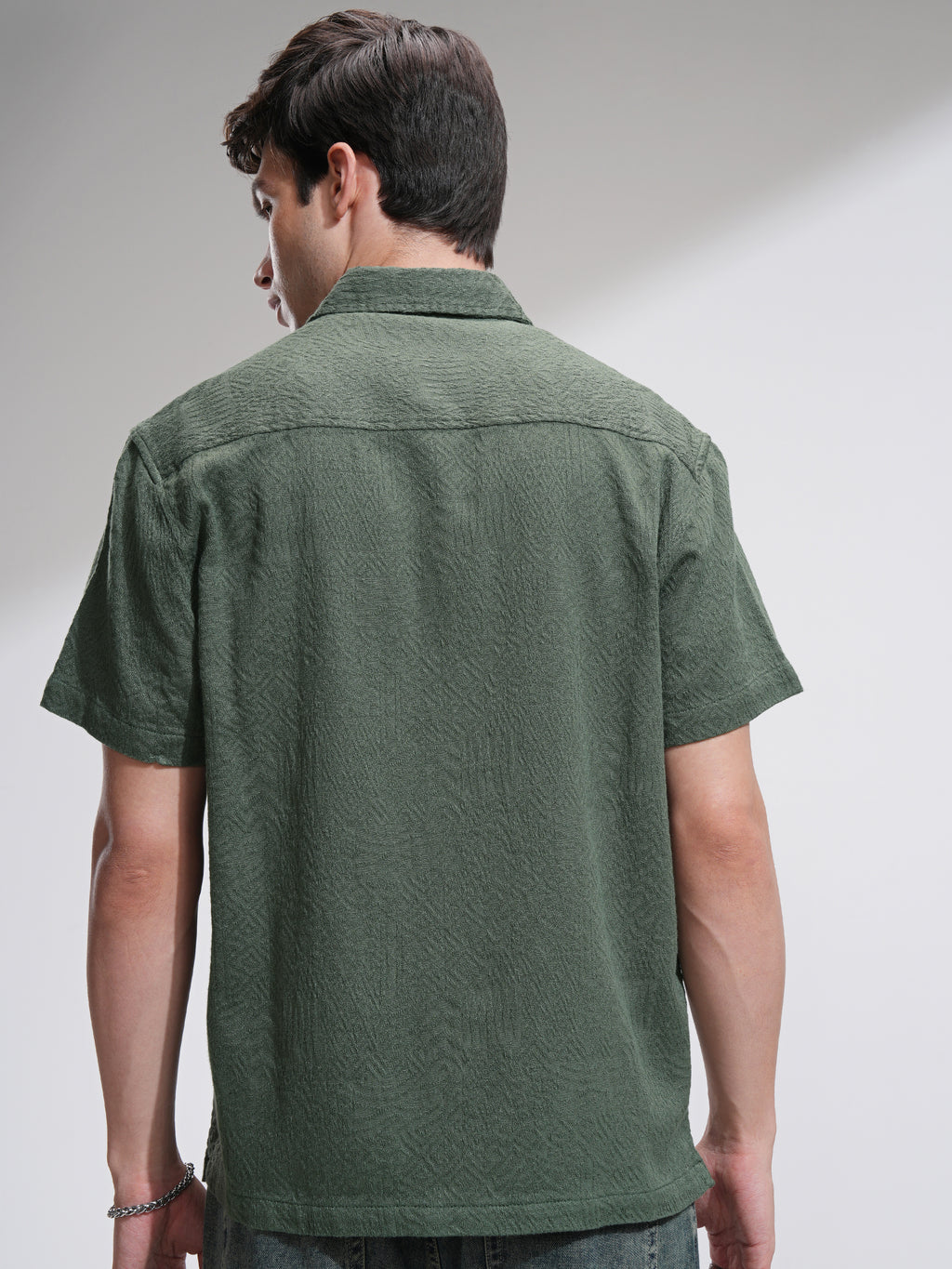 Highlander Men Olive Self Design Oversized Fit Casual Shirt - Olive - Image 3
