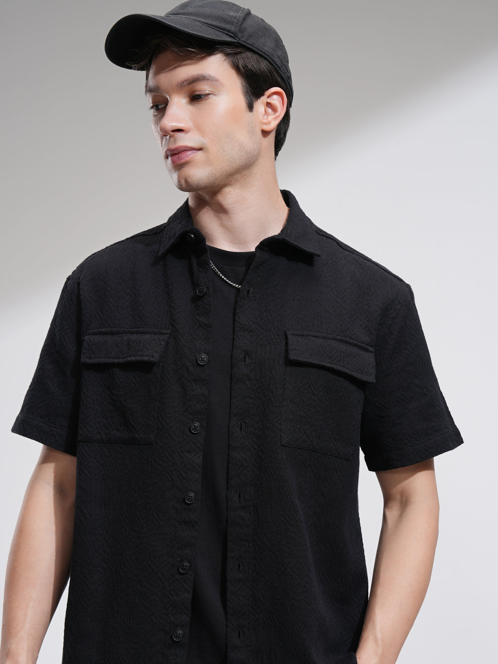 Highlander Men Black Solid Oversized Fit Casual Shirt - Black - Image 1