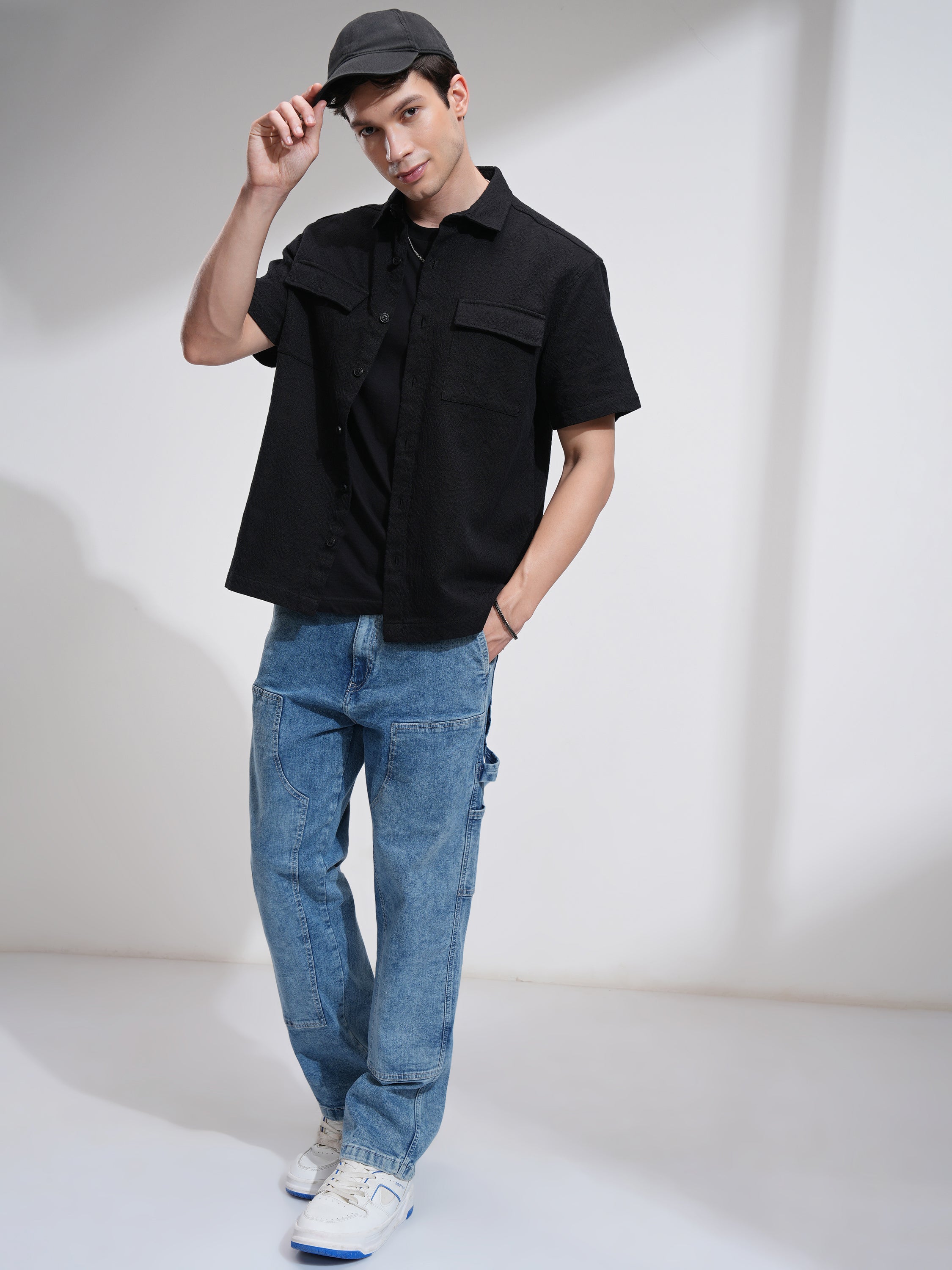 Highlander Men Black Solid Oversized Fit Casual Shirt - Black - Image 2