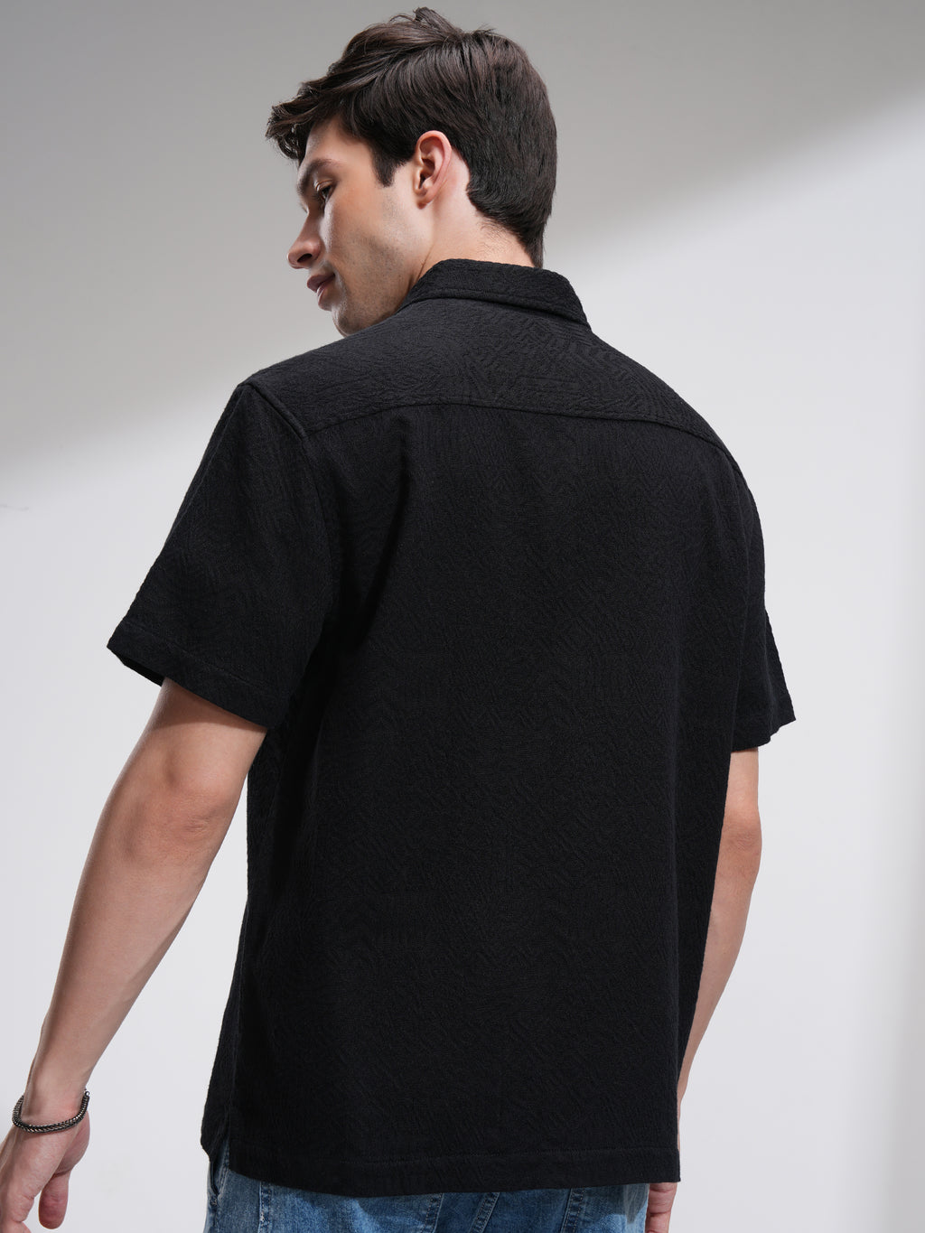 Highlander Men Black Solid Oversized Fit Casual Shirt - Black - Image 3