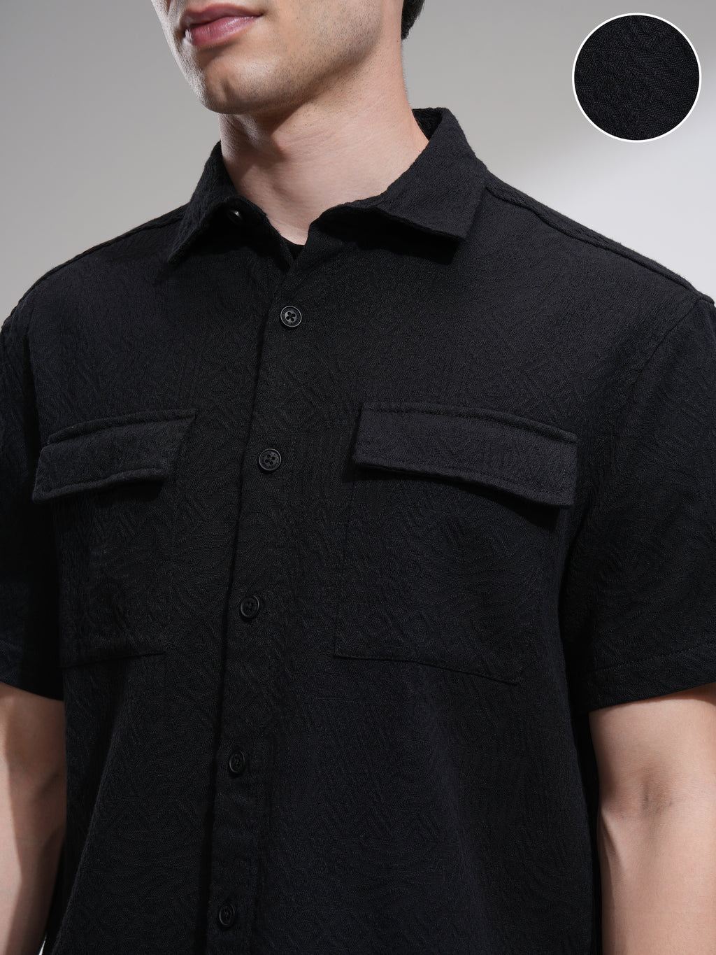 Highlander Men Black Solid Oversized Fit Casual Shirt - Black - Image 5