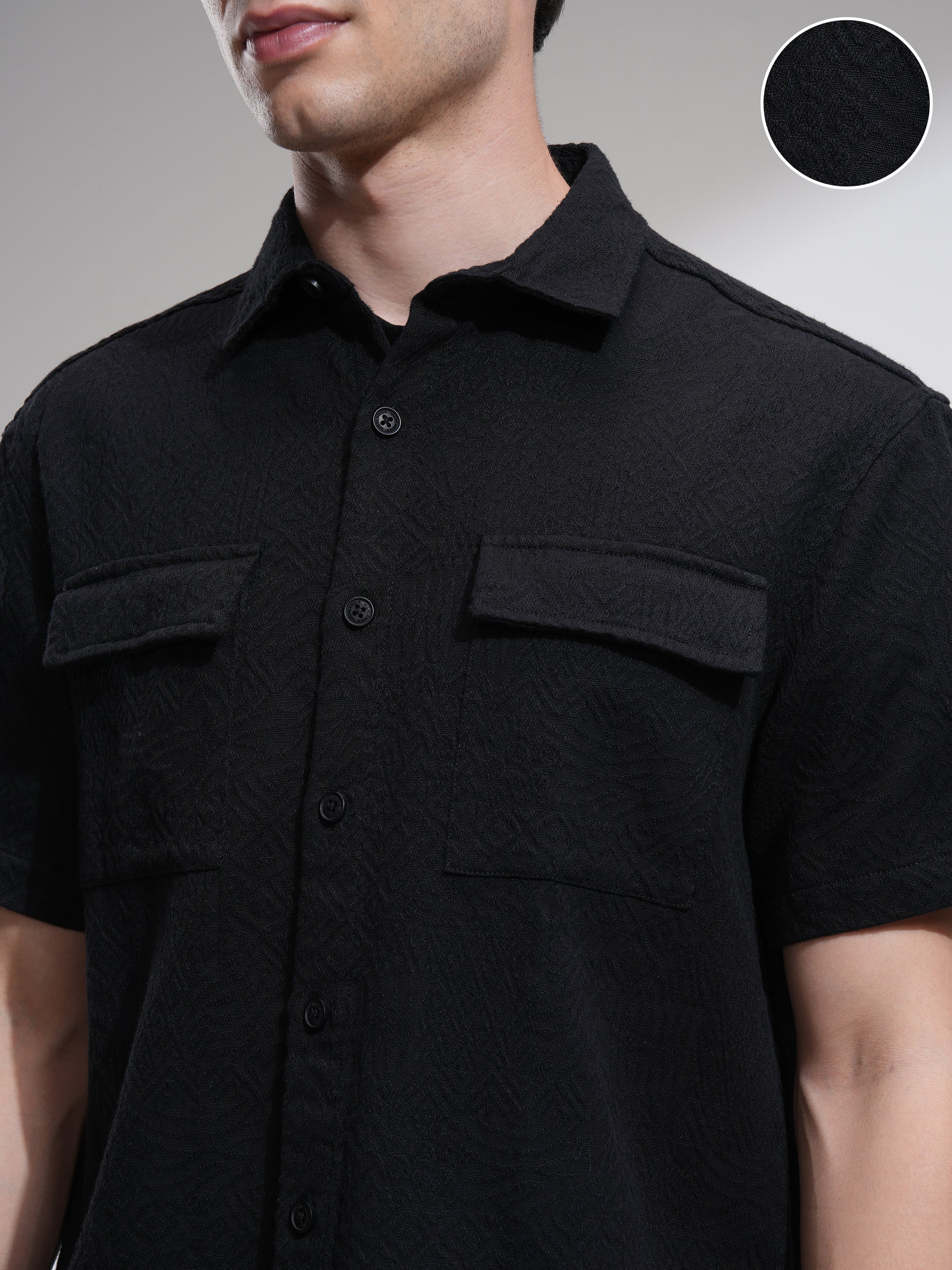 Highlander Men Black Solid Oversized Fit Casual Shirt - Black - Image 5