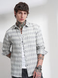 Highlander Men Off White Print Oversized Fit Casual Shirt - Off White - Image 1