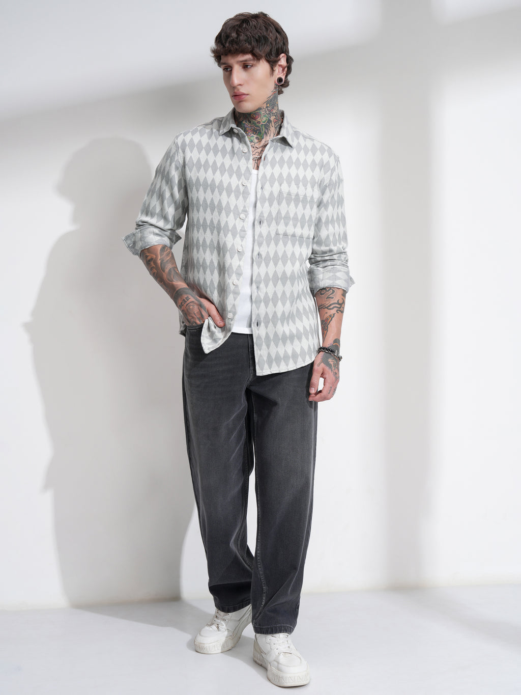Highlander Men Off White Print Oversized Fit Casual Shirt - Off White - Image 2