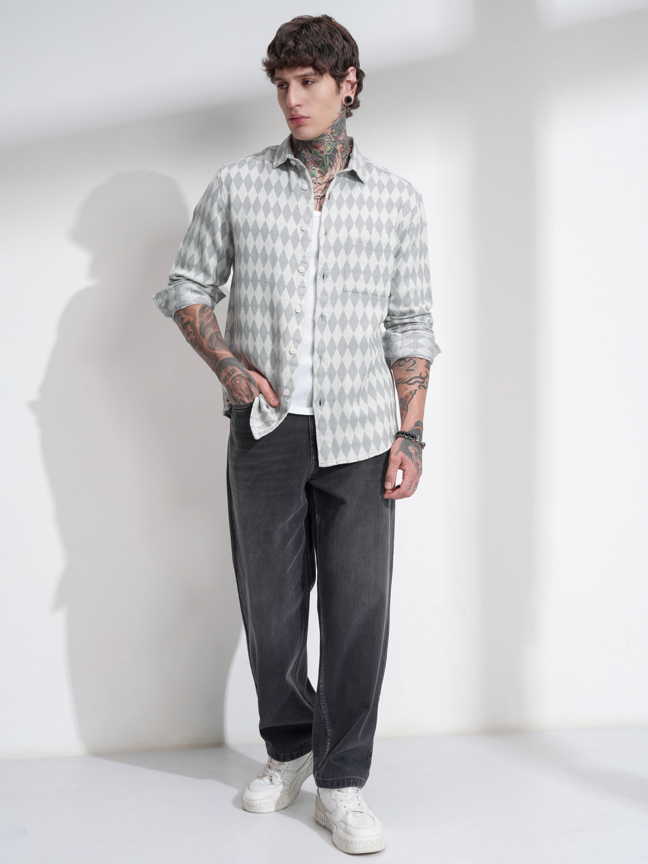 Highlander Men Off White Print Oversized Fit Casual Shirt - Off White - Image 2