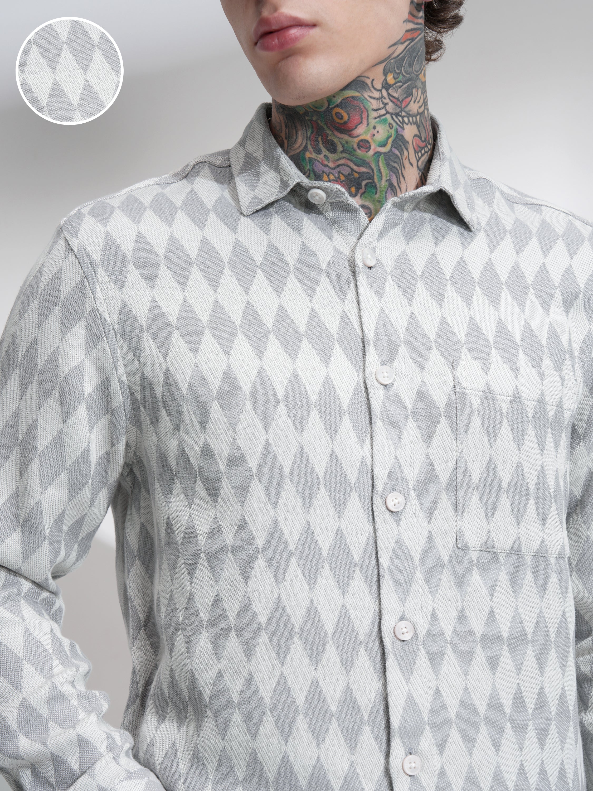 Highlander Men Off White Print Oversized Fit Casual Shirt - Off White - Image 5