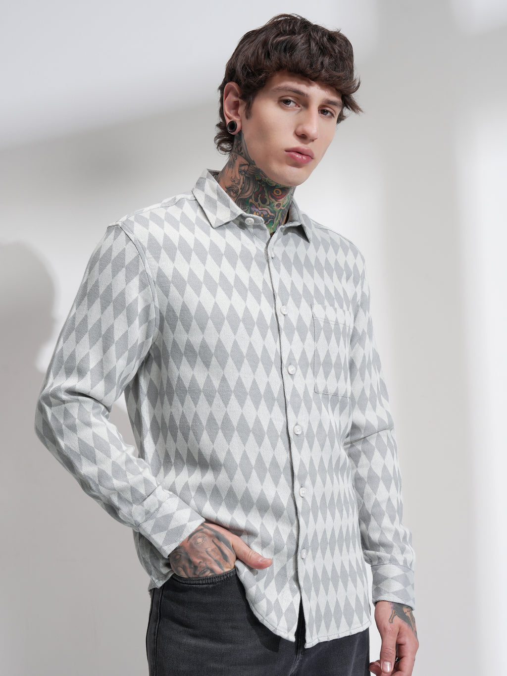 Highlander Men Off White Print Oversized Fit Casual Shirt - Off White - Image 6
