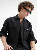 Highlander Men Black Self Design Relaxed Fit Casual Shirt - Black - Image 1