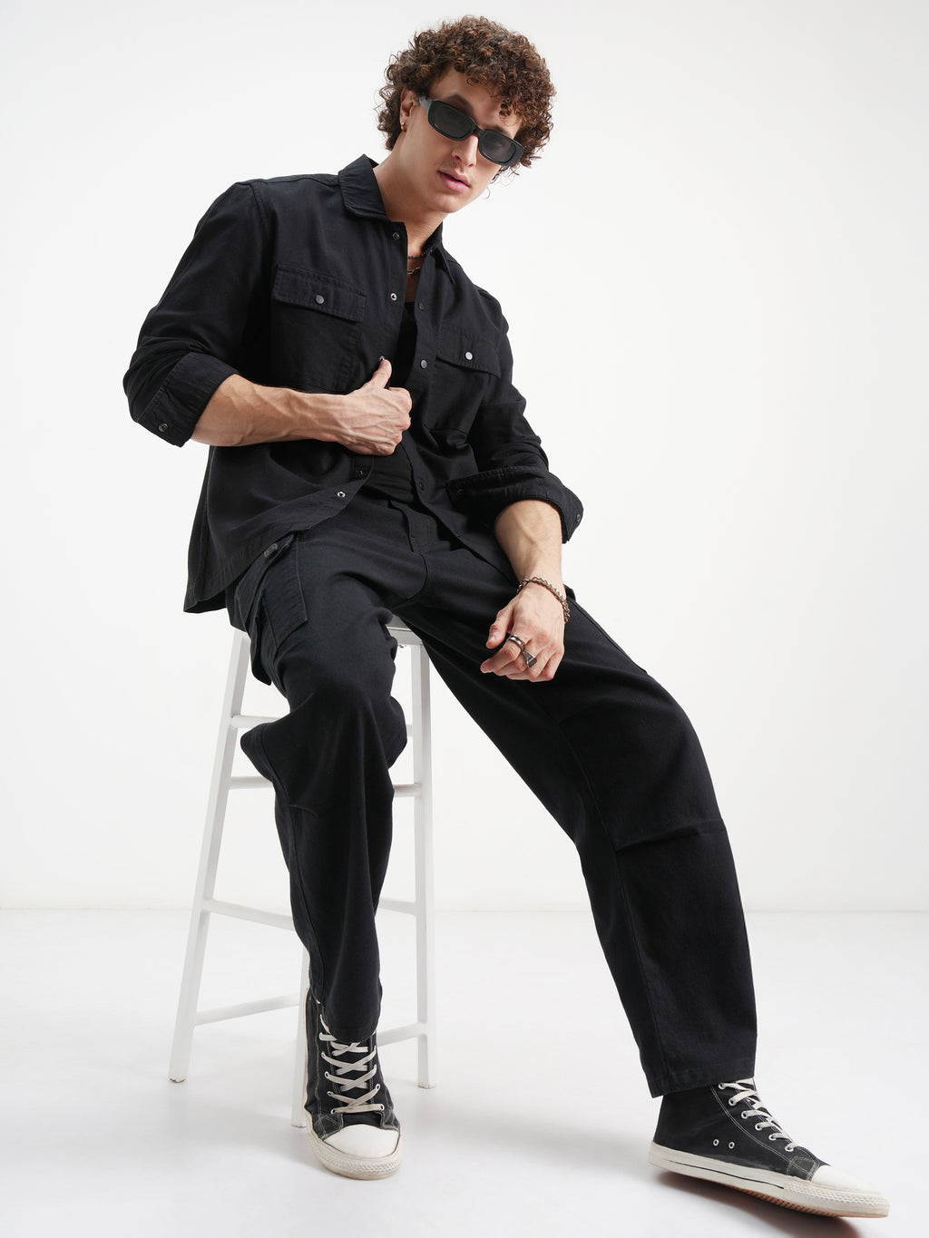 Highlander Men Black Self Design Relaxed Fit Casual Shirt - Black - Image 2