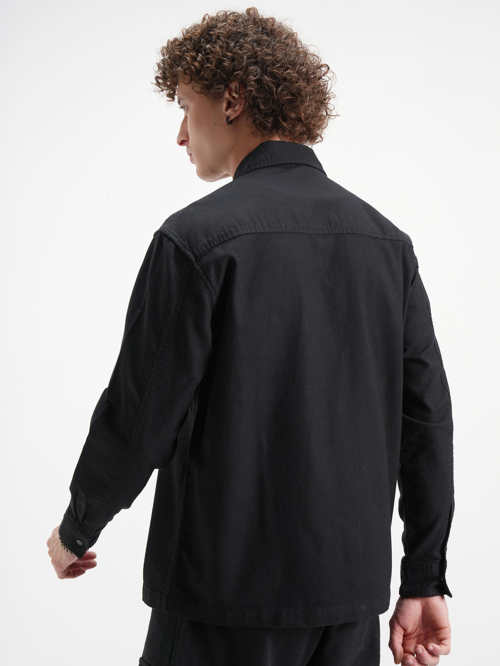 Highlander Men Black Self Design Relaxed Fit Casual Shirt - Black - Image 3