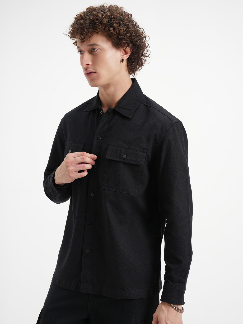 Highlander Men Black Self Design Relaxed Fit Casual Shirt - Black - Image 4