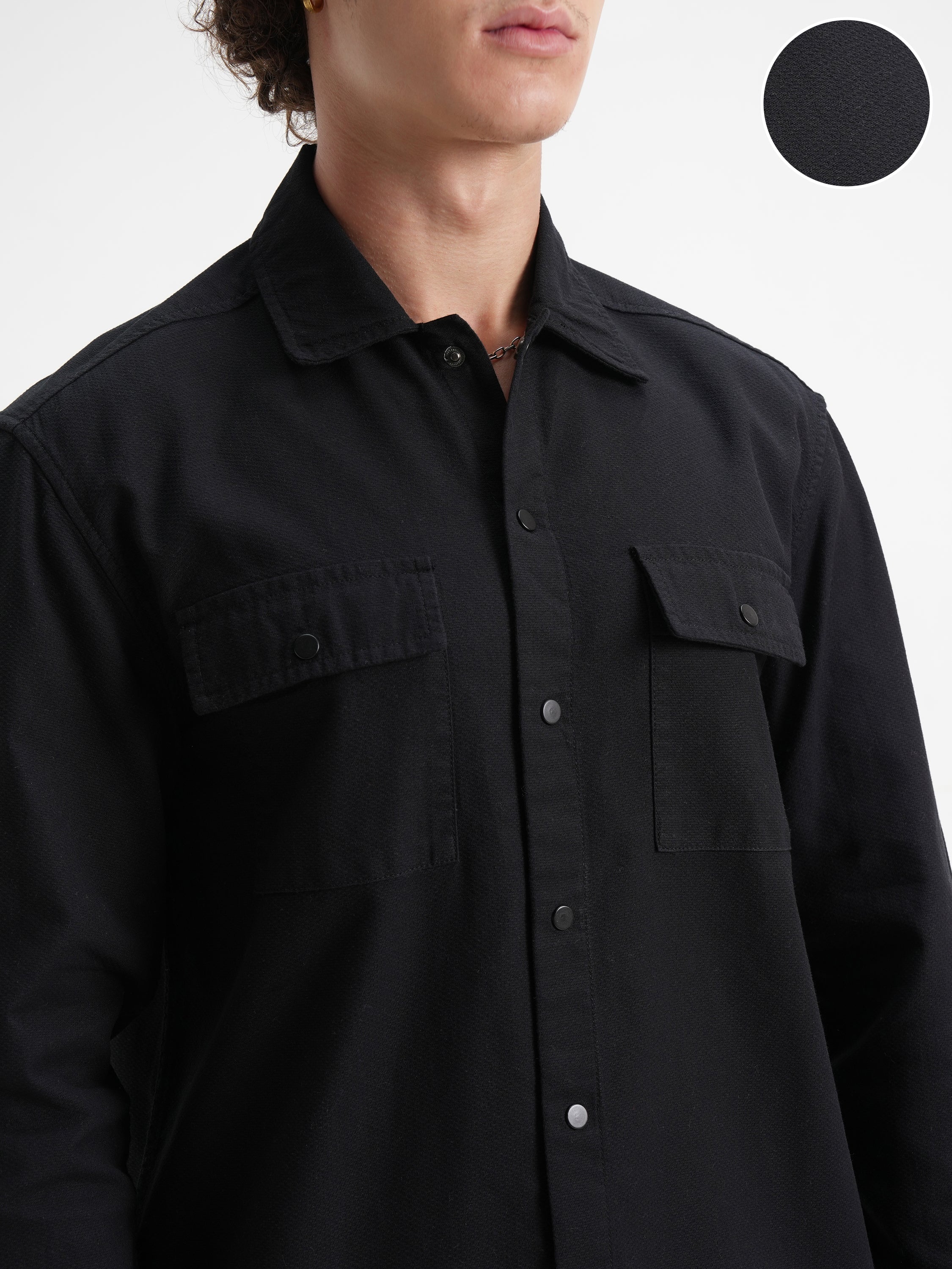 Highlander Men Black Self Design Relaxed Fit Casual Shirt - Black - Image 5