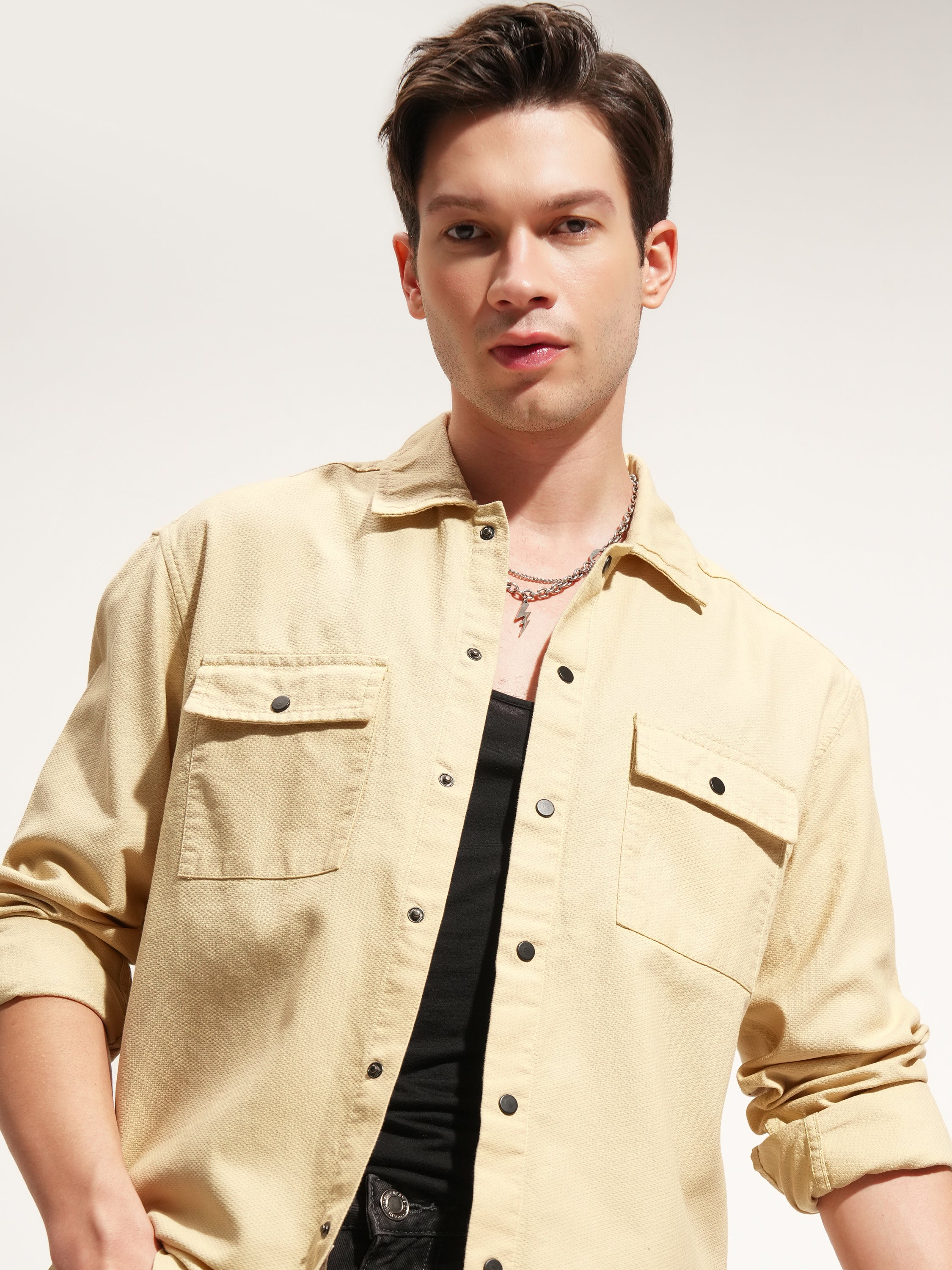 Highlander Men Beige Self Design Relaxed Fit Casual Shirt - Beige - Image 1