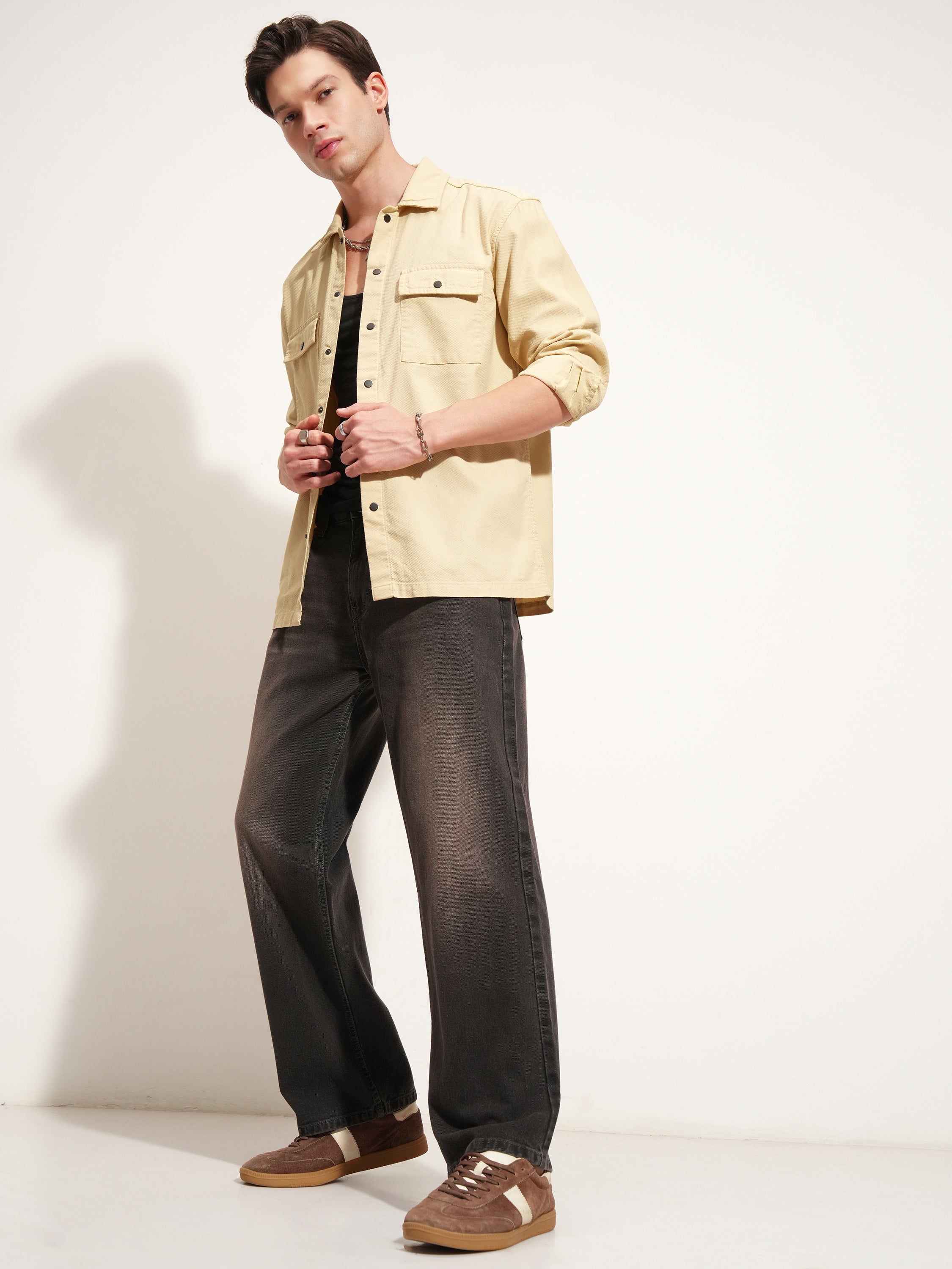 Highlander Men Beige Self Design Relaxed Fit Casual Shirt - Beige - Image 2